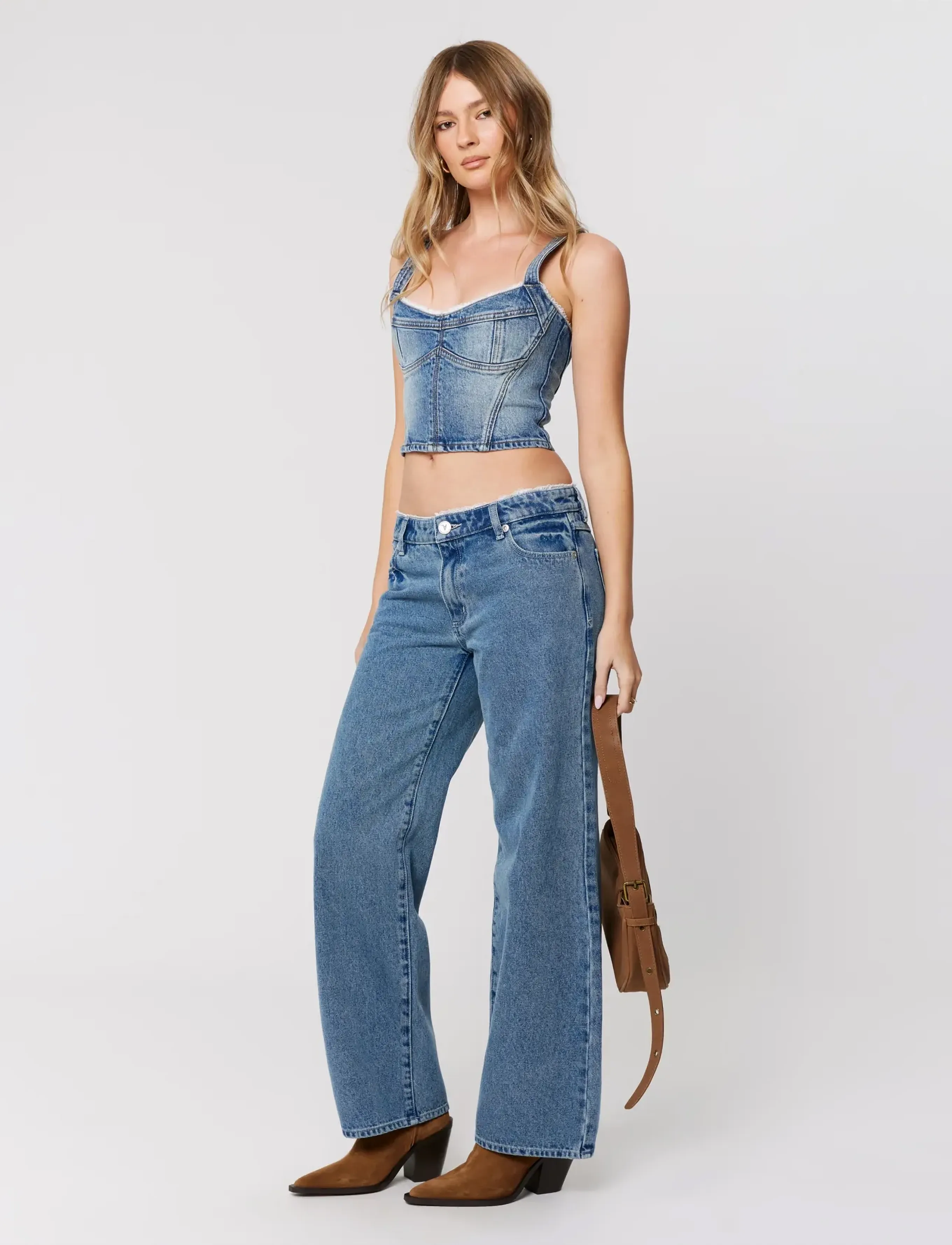 ABRAND - 99 LOW BAGGY SELENA LACE RCY SELENA - brede jeans - blue - 3