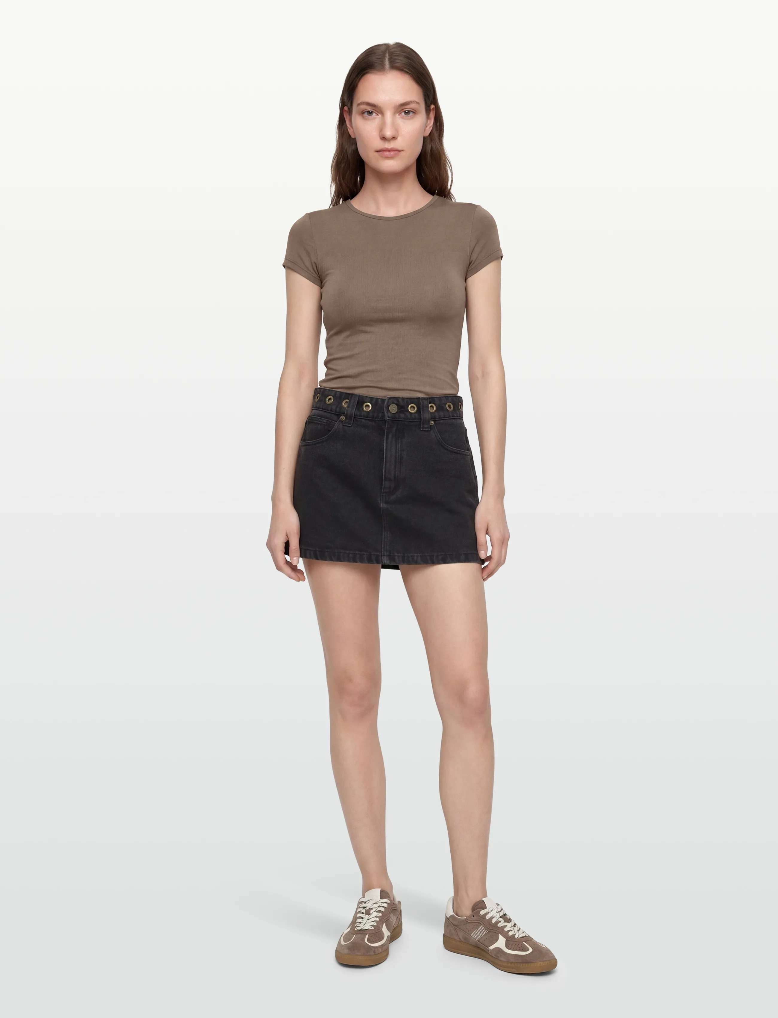 ABRAND 95 Mid Aline Skirt Brie Eyelet Brie, 25, Black, Nederdele > Korte Nederdele, Dame