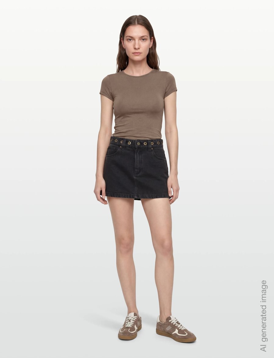ABRAND - 95 MID ALINE SKIRT BRIE EYELET BRIE - denimnederdele - black - 0