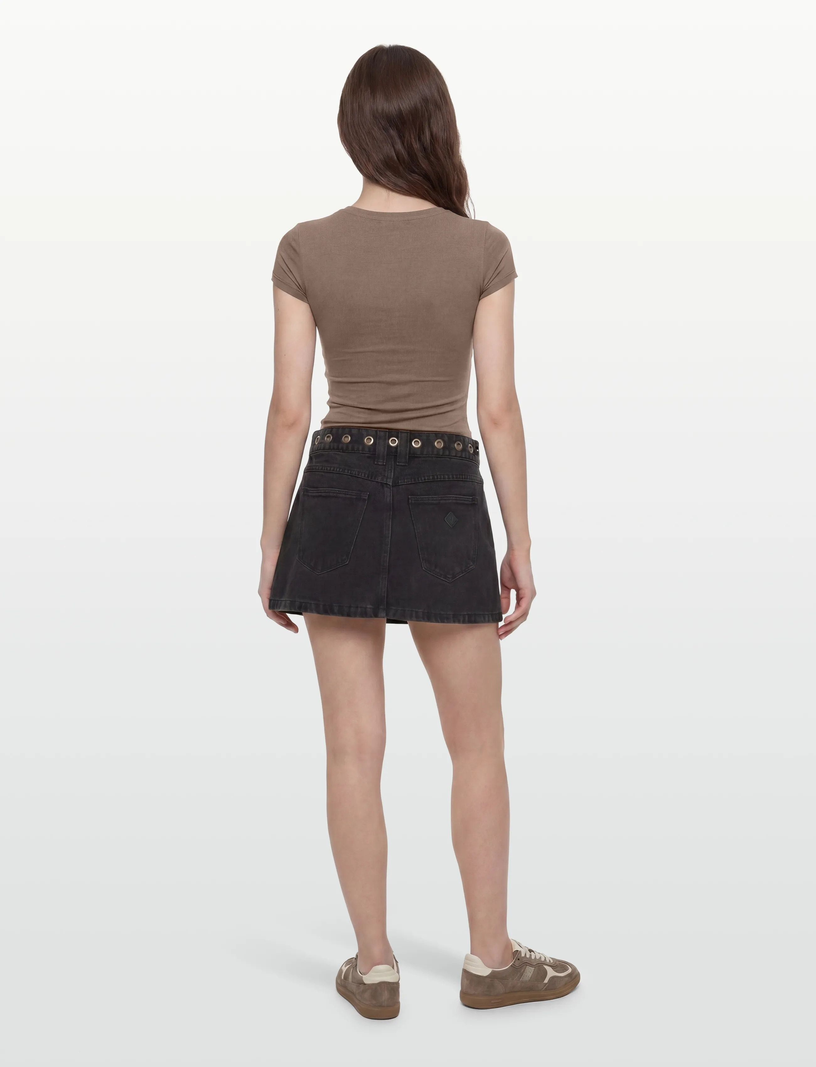 ABRAND - 95 MID ALINE SKIRT BRIE EYELET BRIE - jeansröcke - black - 4