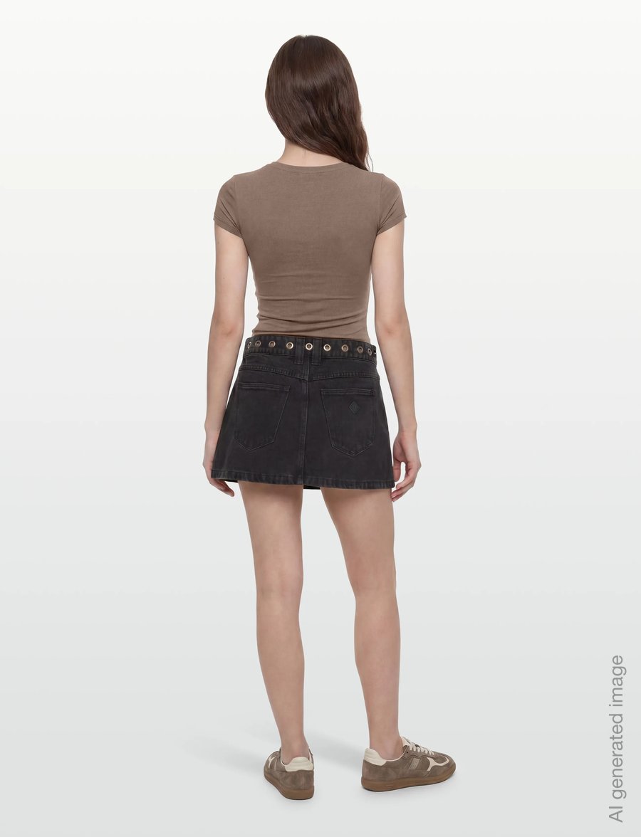 ABRAND - 95 MID ALINE SKIRT BRIE EYELET BRIE - denimnederdele - black - 4