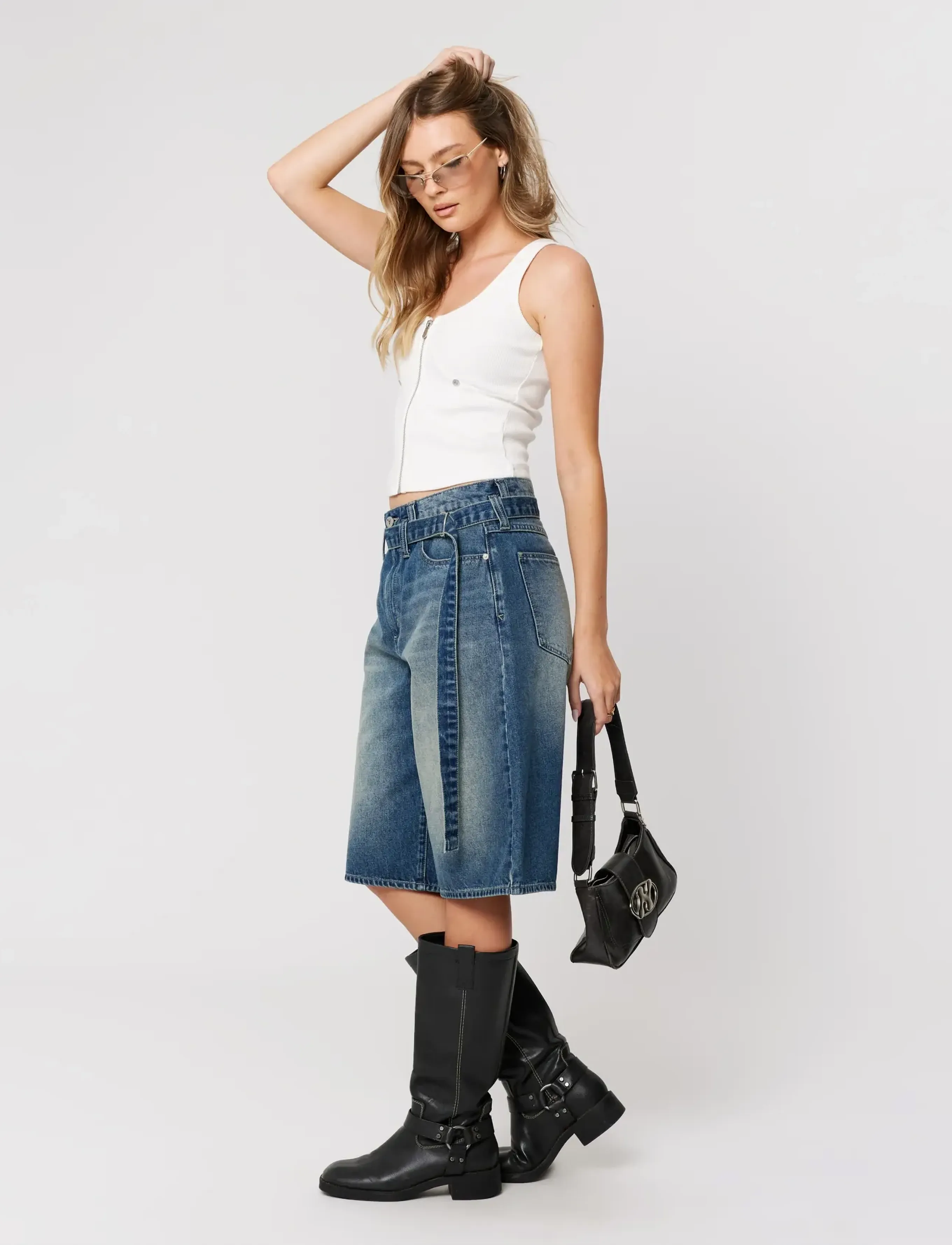 ABRAND - 95 MID SUPER BAGGY JORT MASON BELT MASON - jeansshorts - blue - 3