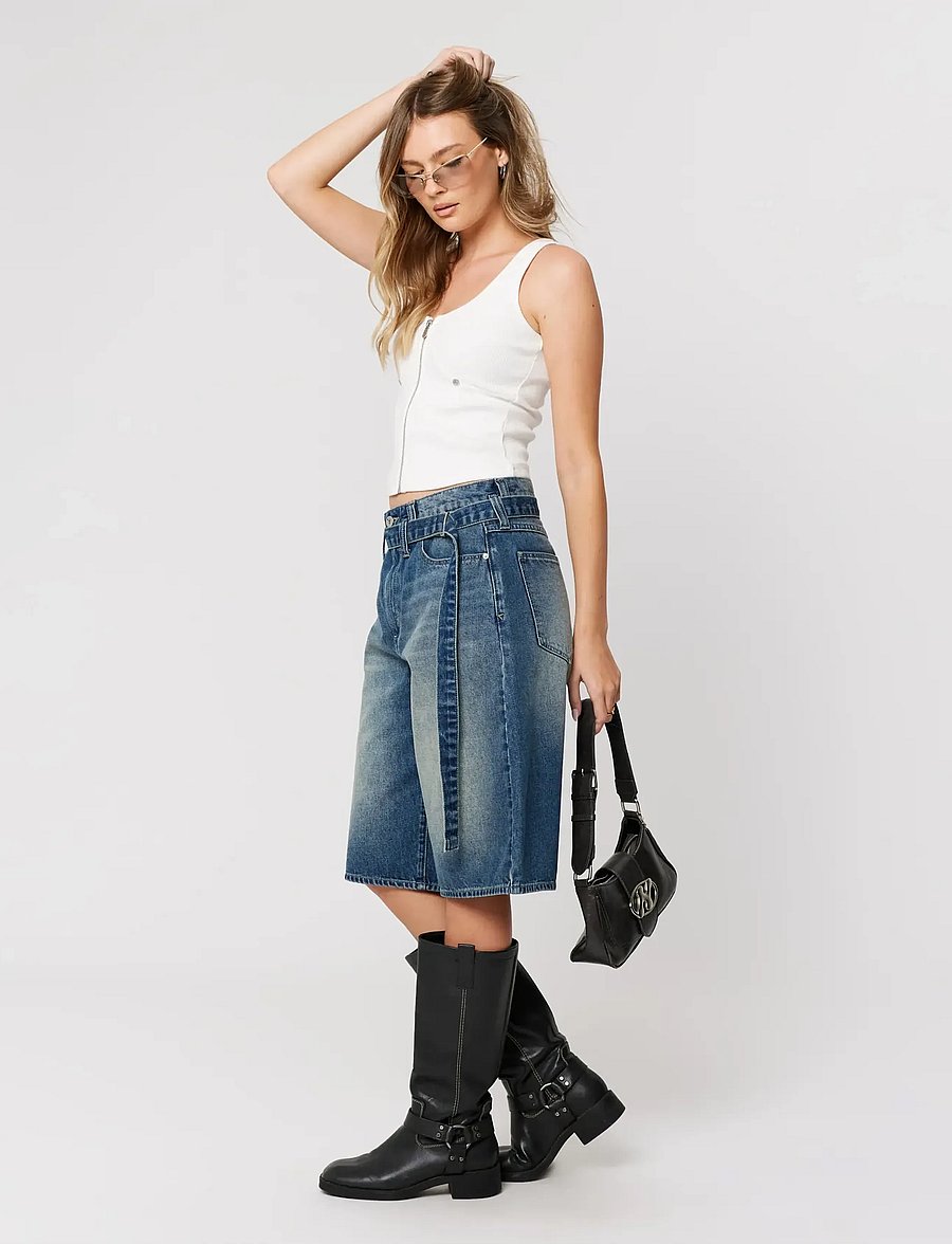 ABRAND - 95 MID SUPER BAGGY JORT MASON BELT MASON - jeansshorts - blue - 3