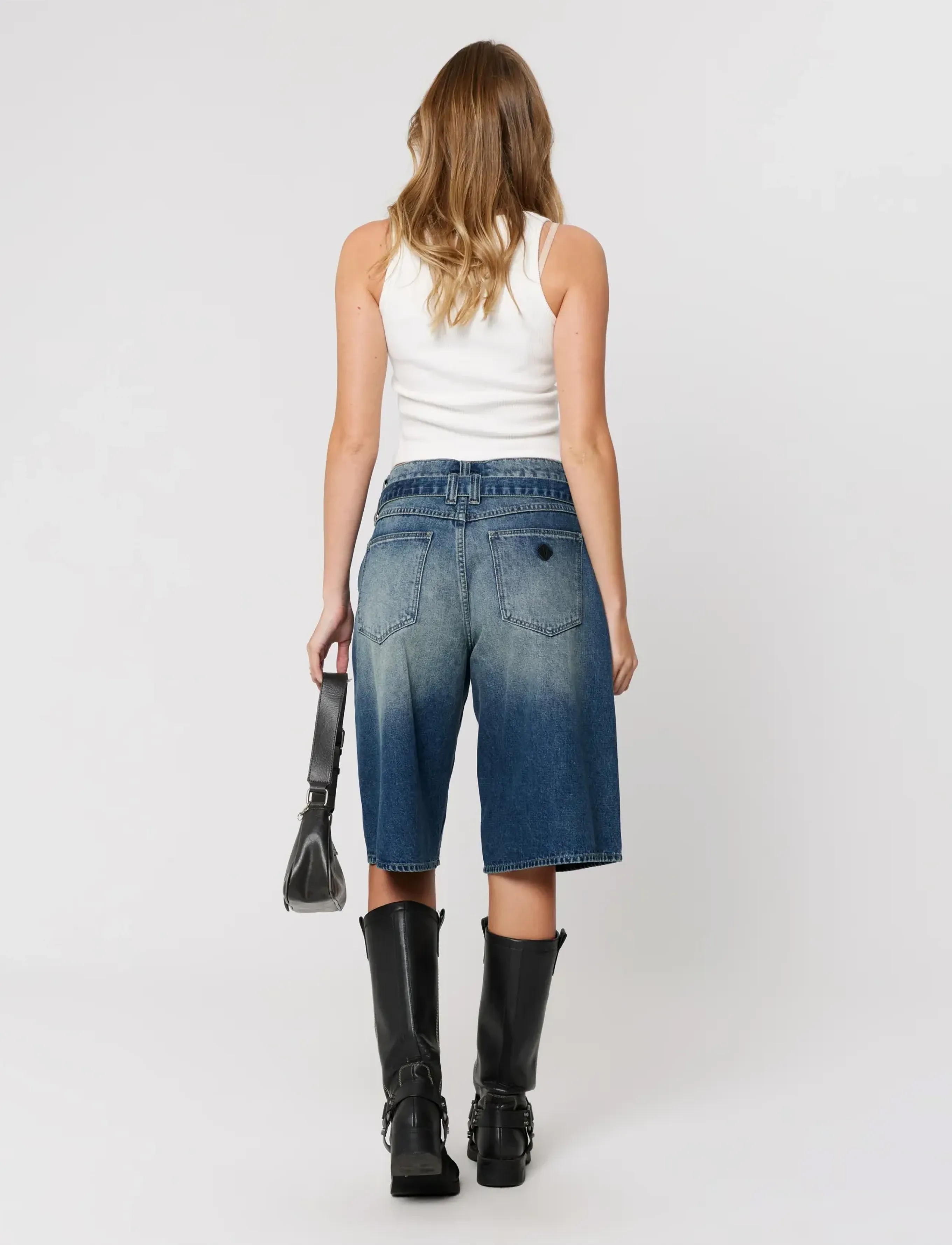 ABRAND - 95 MID SUPER BAGGY JORT MASON BELT MASON - jeansshorts - blue - 4