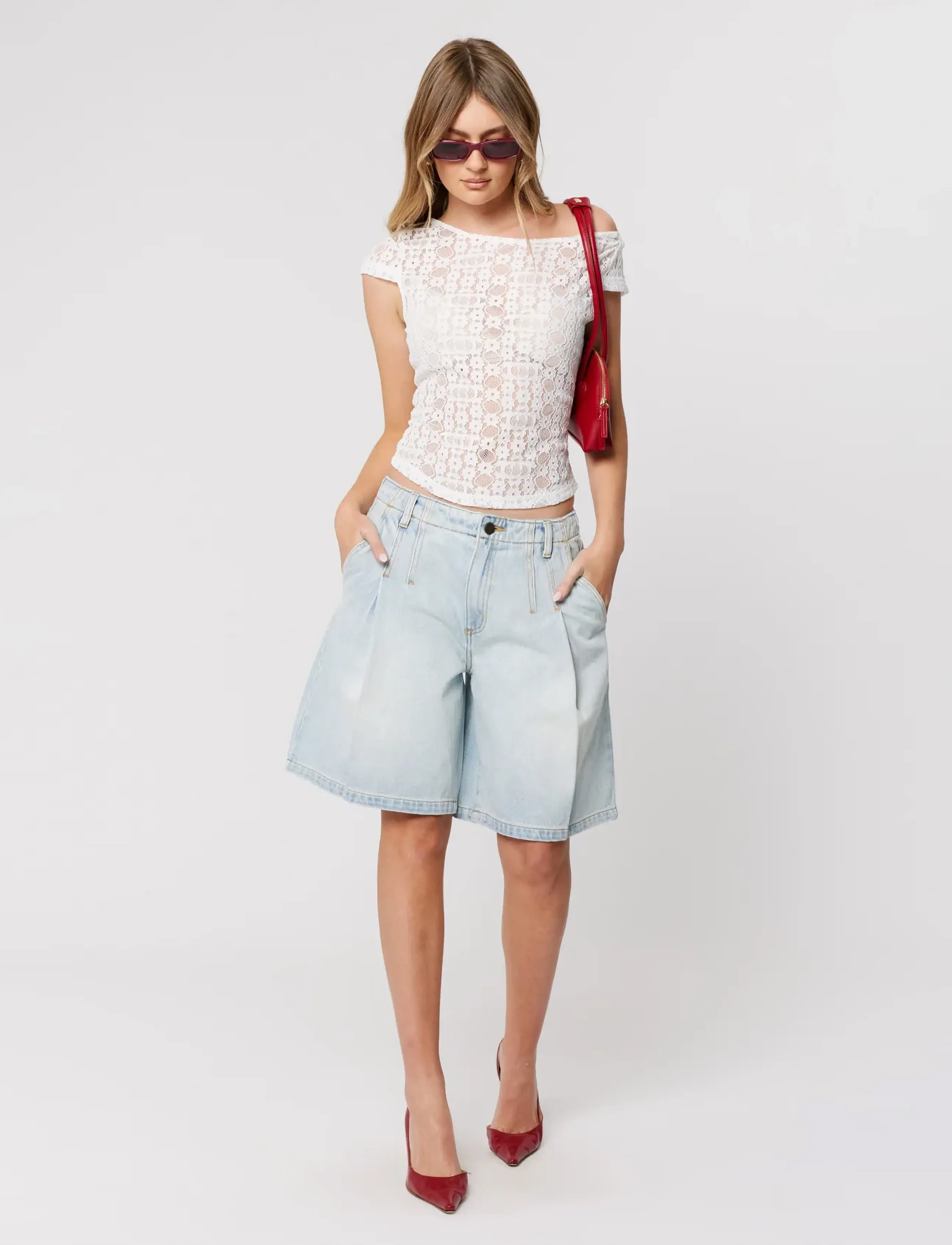 ABRAND 95 MID PLEATED SHORT JANET JANET - Jorty - BLUE / blue