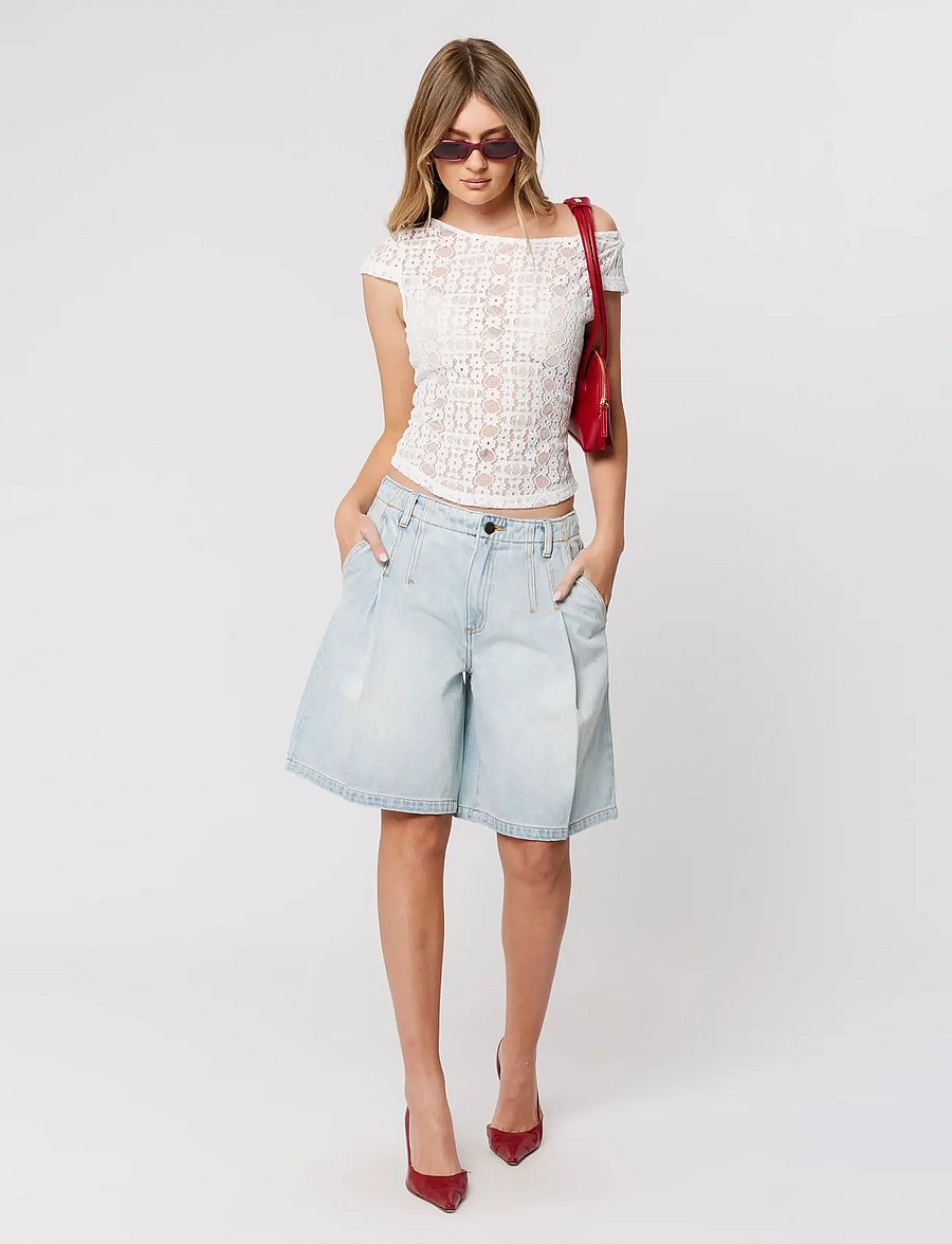 ABRAND - 95 MID PLEATED SHORT JANET JANET - jeansshorts - blue - 0