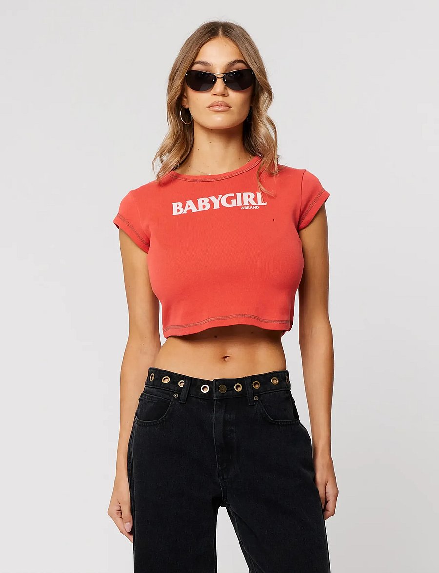 ABRAND - BABYGIRL RIB CROPPED TEE RED - crop tops - red - 0