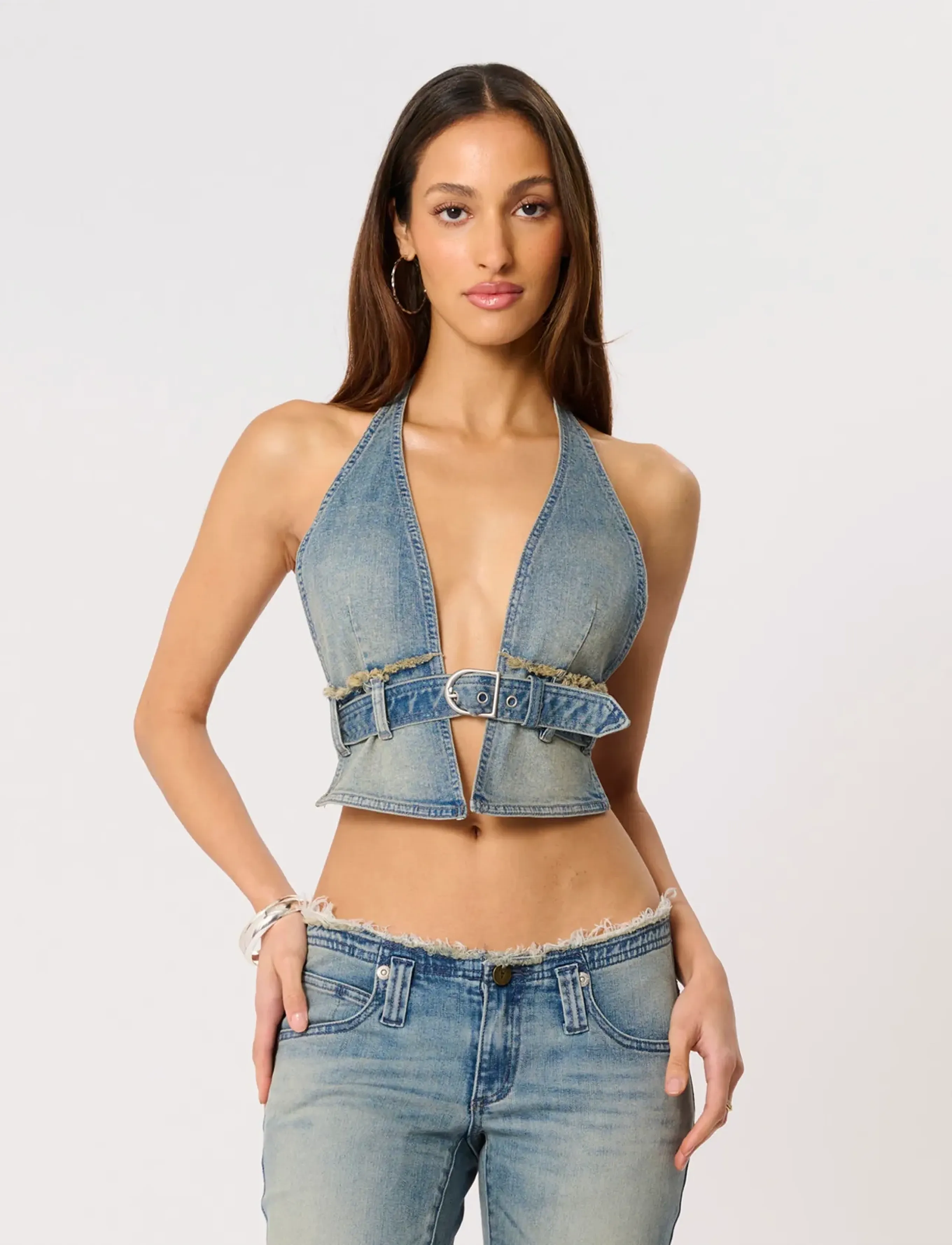ABRAND Halter Belt Top Mikeymikey, L, Blue, Crop Overdele > Crop Overdele Uden Ærmer, Dame