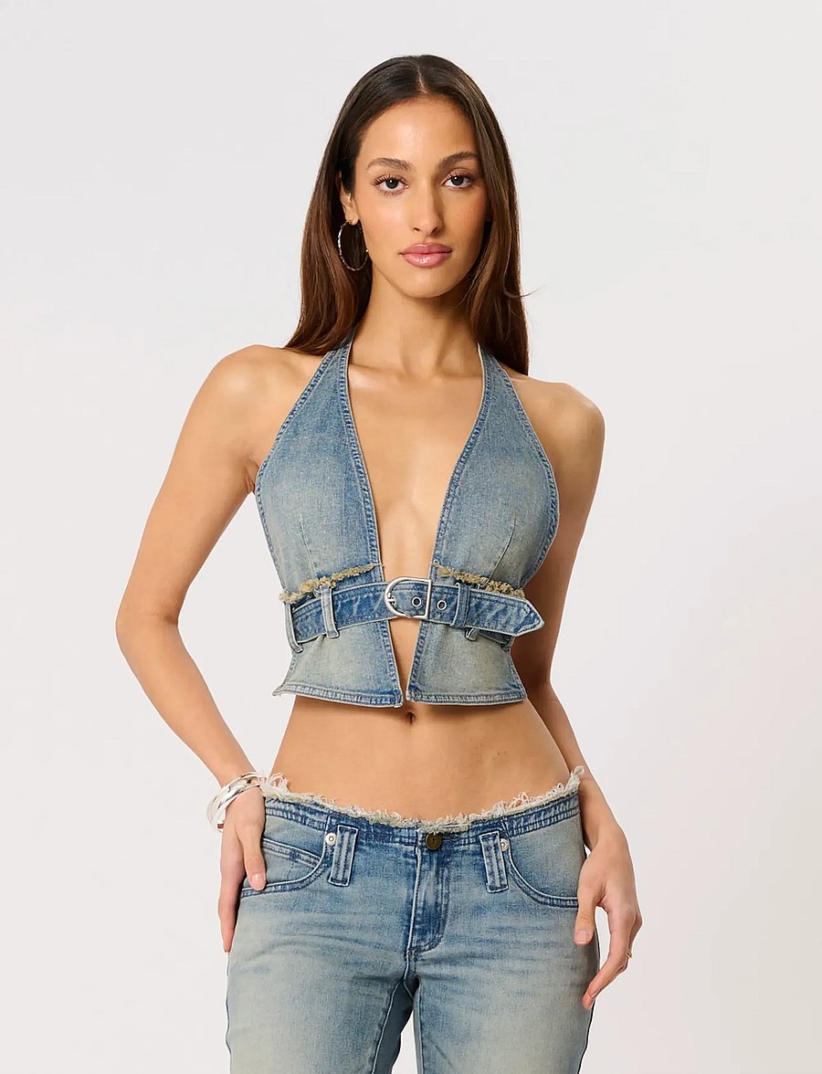 ABRAND - HALTER BELT TOP MIKEYMIKEY - crop tops - blue - 0