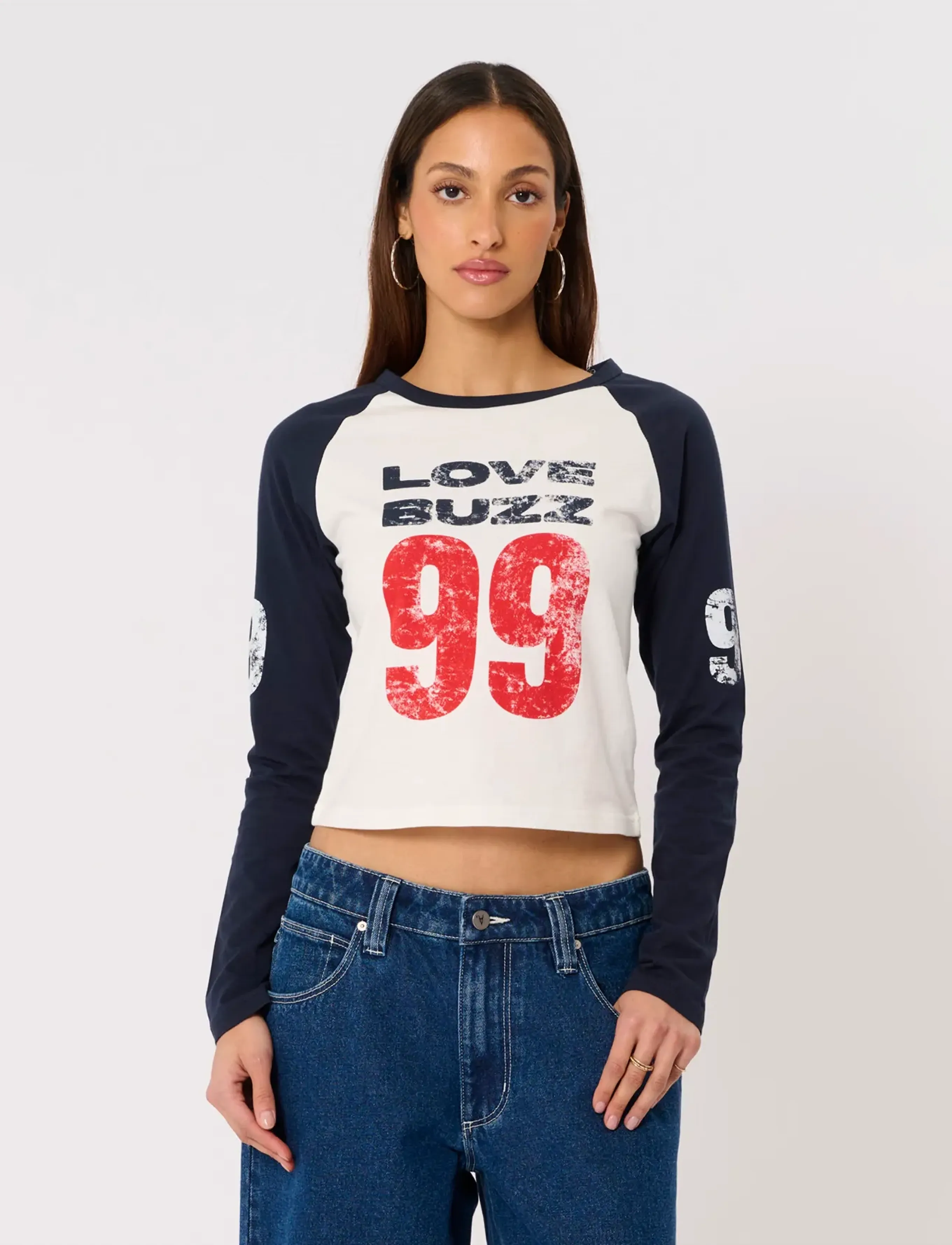 ABRAND Love Buzz Raglanwhite/Navy, L, White, T-Shirts & Toppe > Langærmede, Dame
