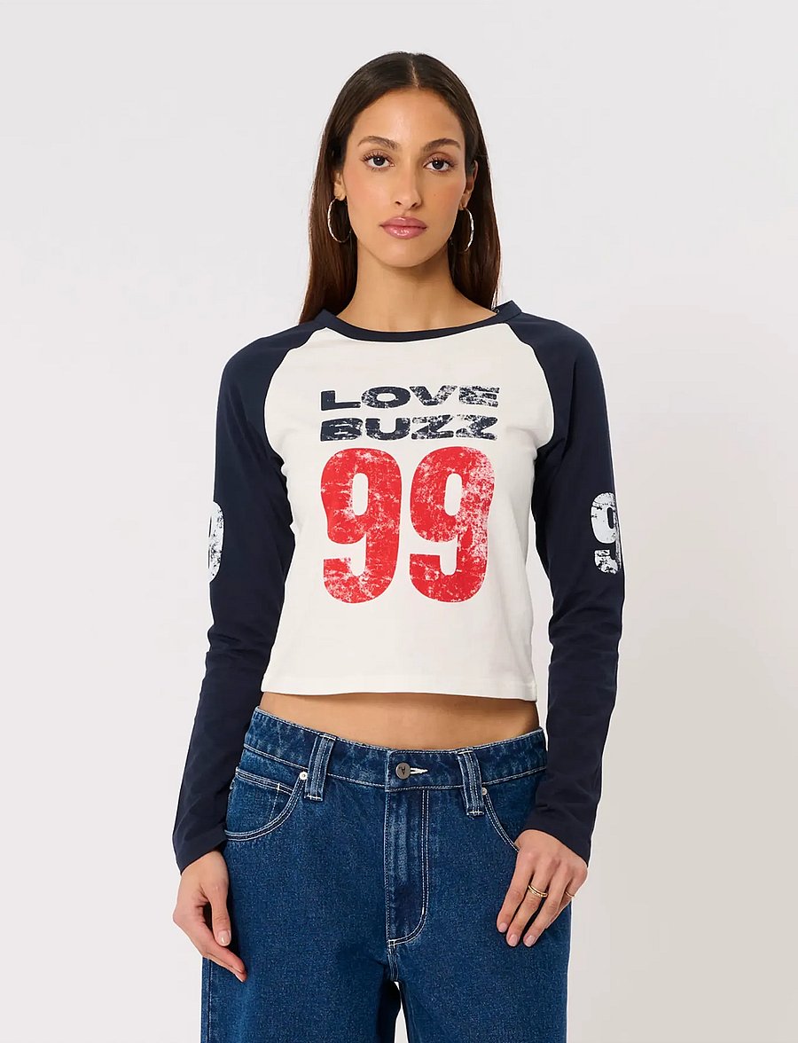 ABRAND - LOVE BUZZ RAGLANWHITE/NAVY - långärmade toppar - multi - 0