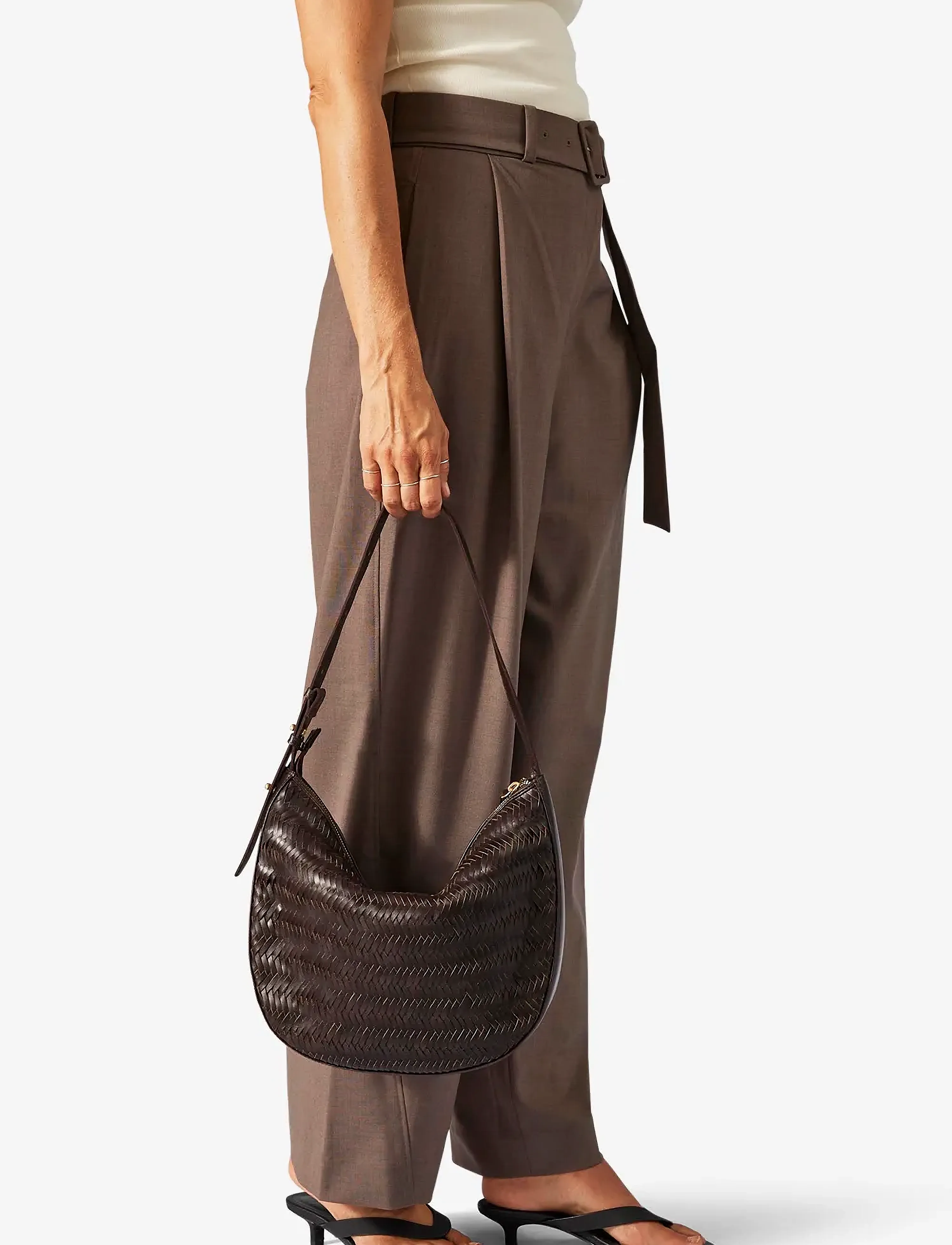 Adax Lucca Shoulder Bag Jodie, Kvinder, Flettet Halvmåne Skuldertaske, Brun, Str: ONE SIZE