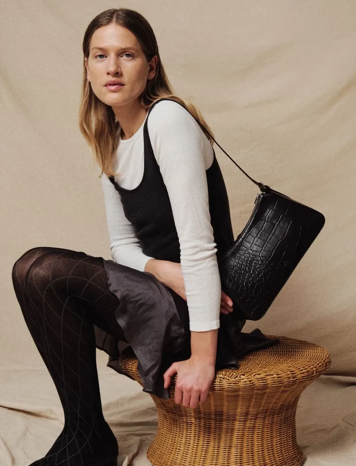 Adax Teramo Shoulder Bag Elin, Kvinder, Krokodillepræget Skuldertaske, Brun, Str: ONE SIZE