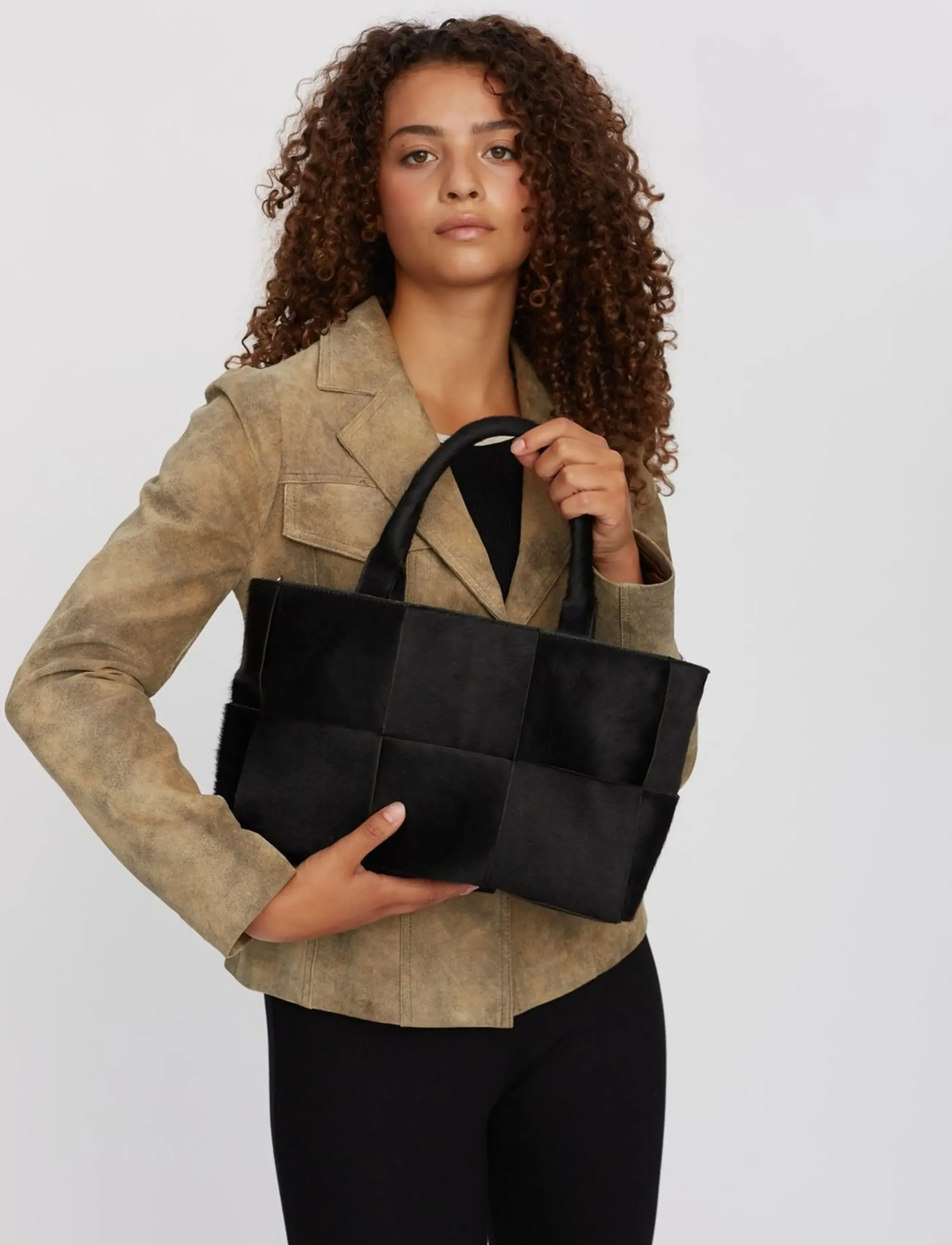 Adax Molino Braided Handbag Harper, Kvinder, Patchwork Håndtaske, Sort, Str: ONE SIZE