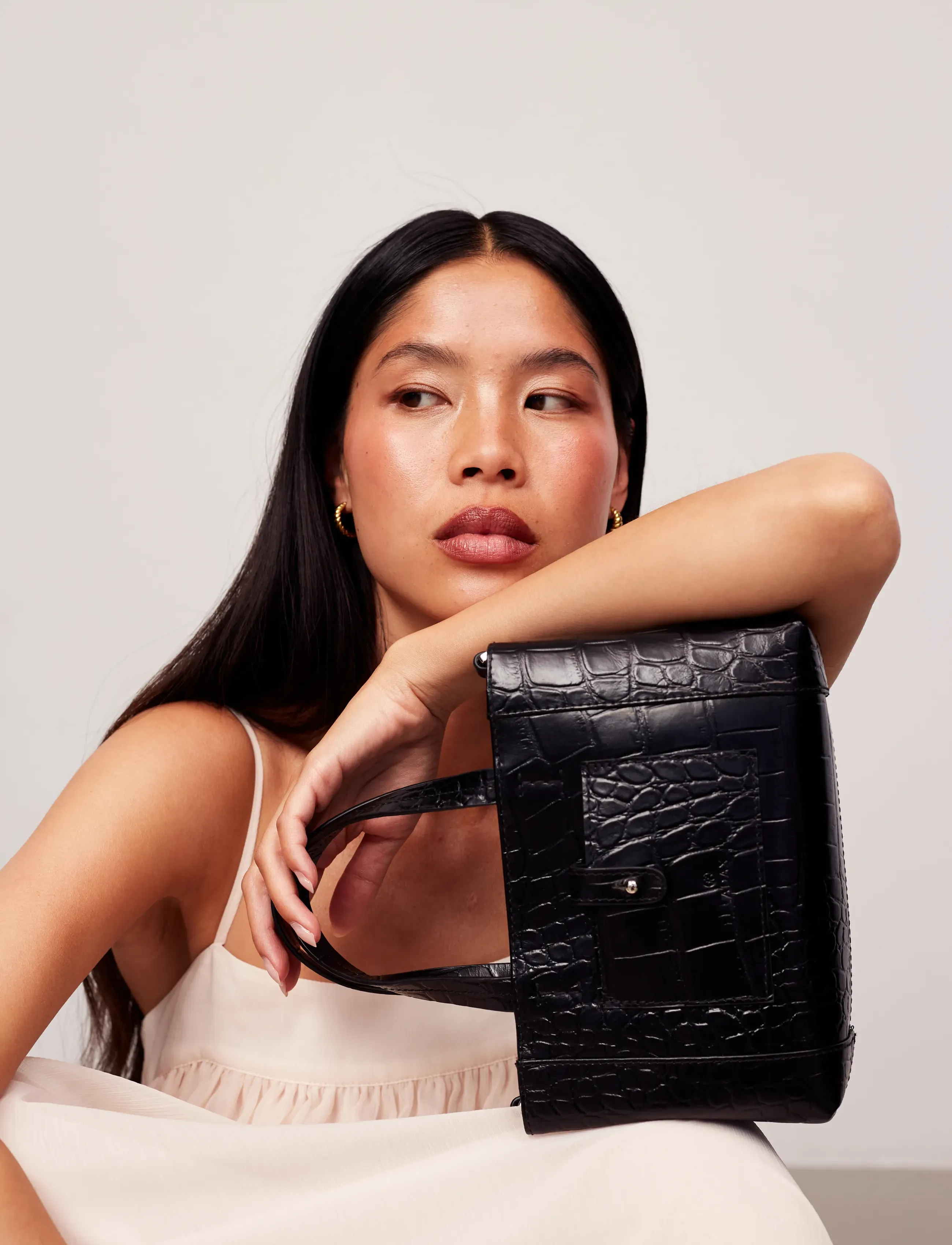 Adax Teramo Handbag Frida, Kvinder, Krokodillepræget Håndtaske, Sort, Str: ONE SIZE