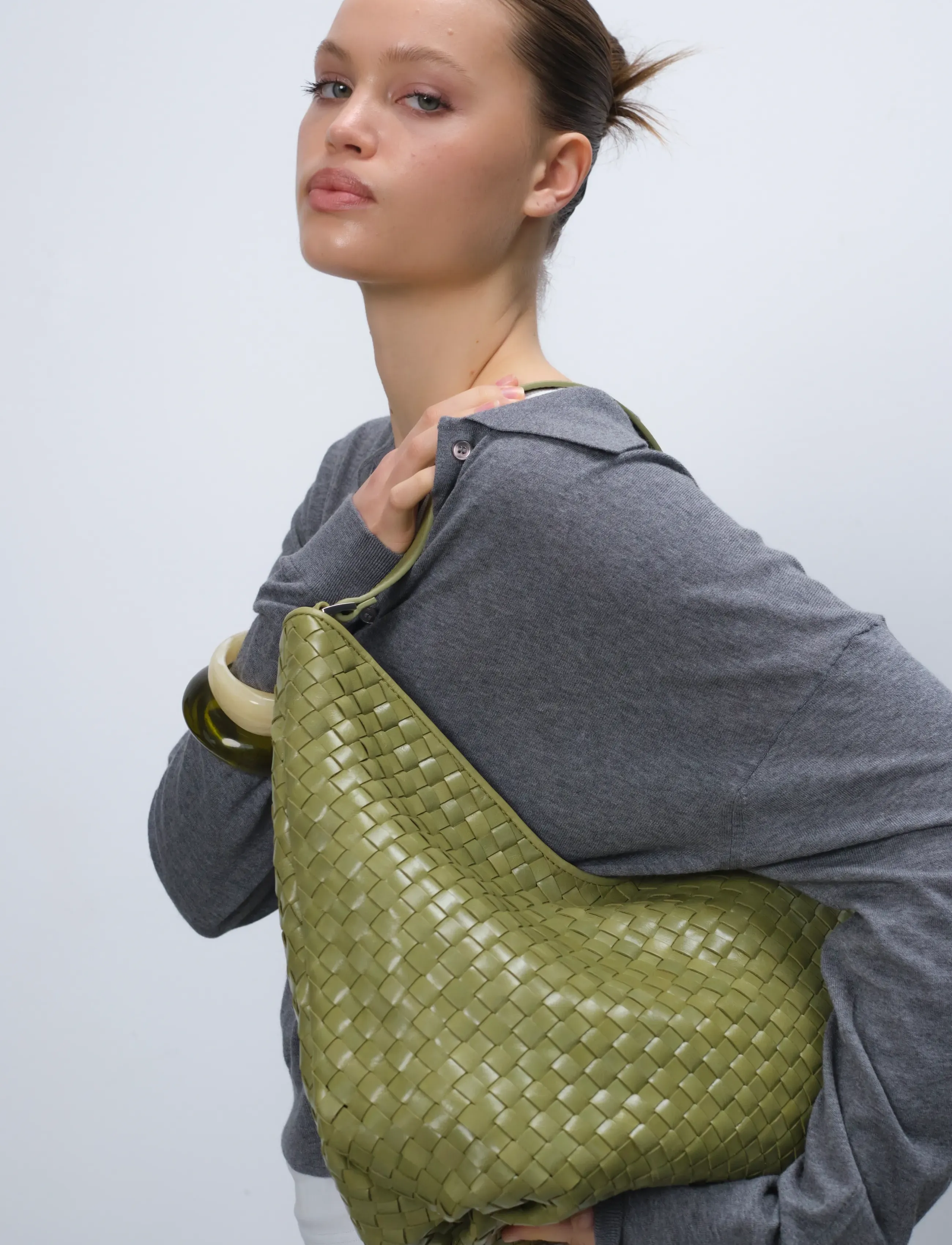 Adax Salerno Shoulder Bag Mindy, Kvinder, Vævet Hobo Skuldertaske, Grøn, Str: ONE SIZE