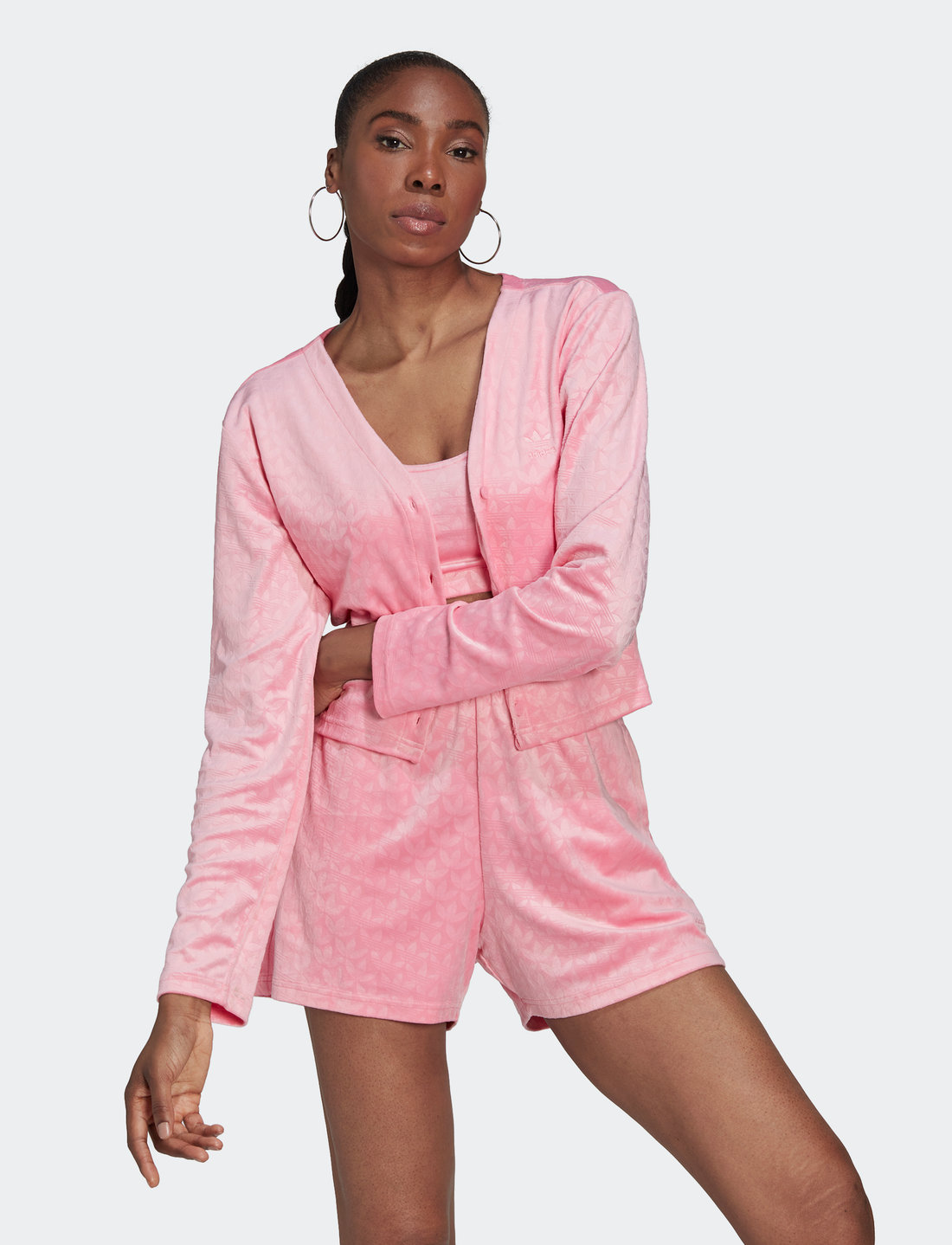 adidas Originals Velvet Embossed Monogram Crop Cardigan Vesten