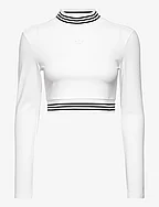 Long-Sleeve Top with Ribbed Collar and Hem - WHITE