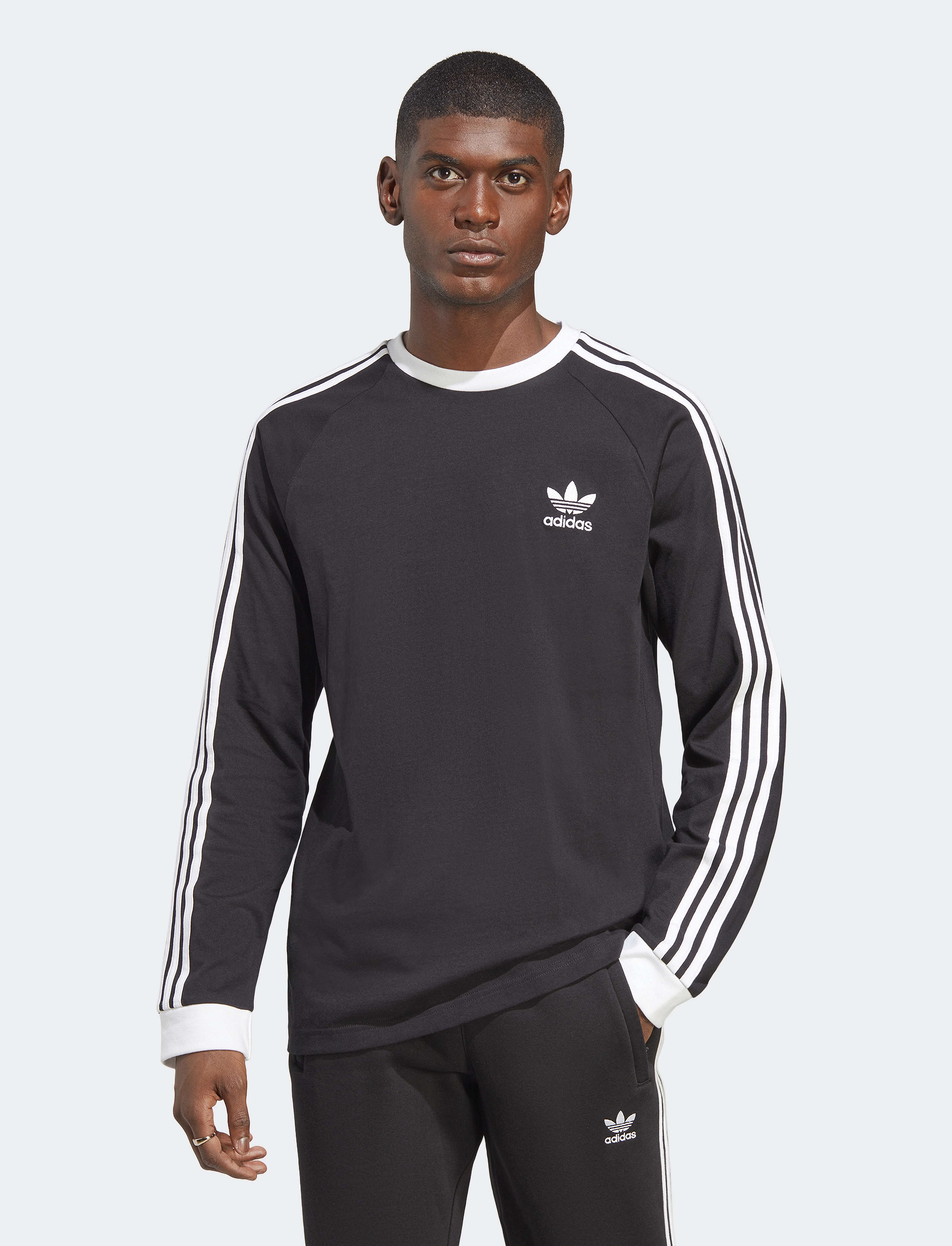 adidas Originals 3-Stripes Ls T, Mænd, 3-Striber Langærmet T-Shirt, Sort, Str: XS