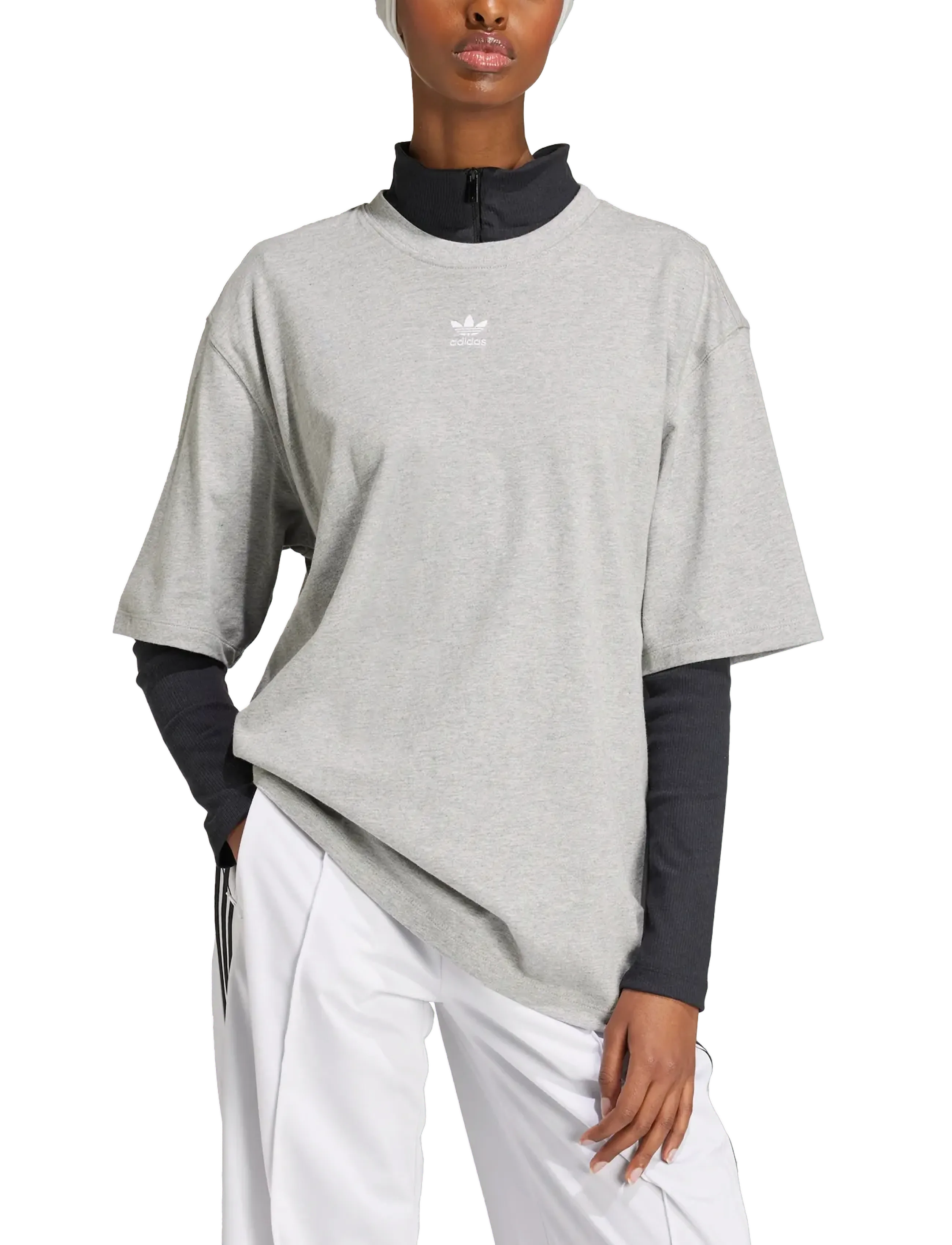 adidas Originals ESS BOYFR TEE - T-shirts & Tops - MGREYH / grey