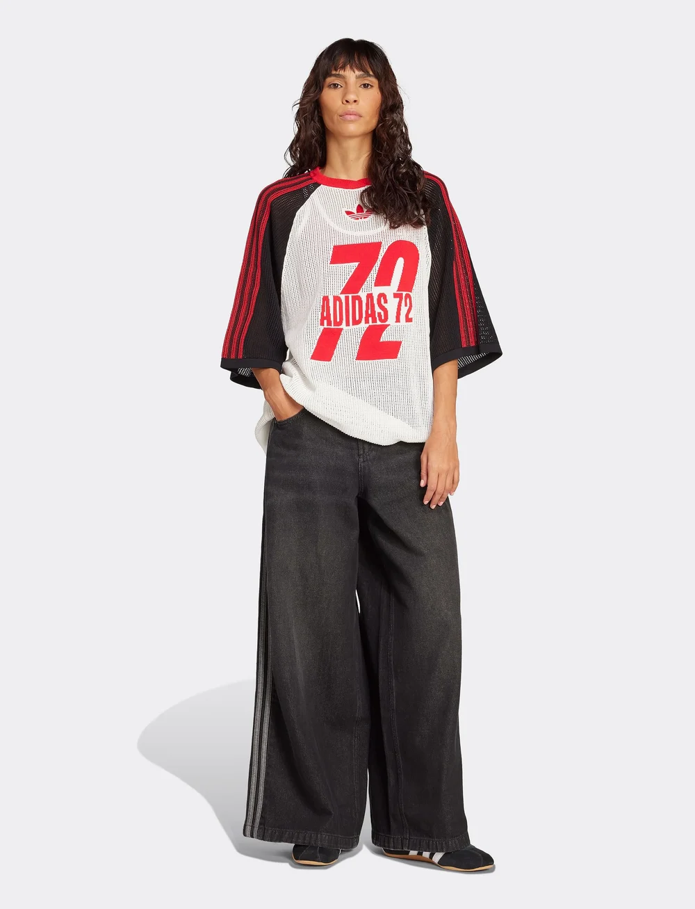 adidas Originals - DENIM WIDE PANT - vabaajapüksid - black - 0