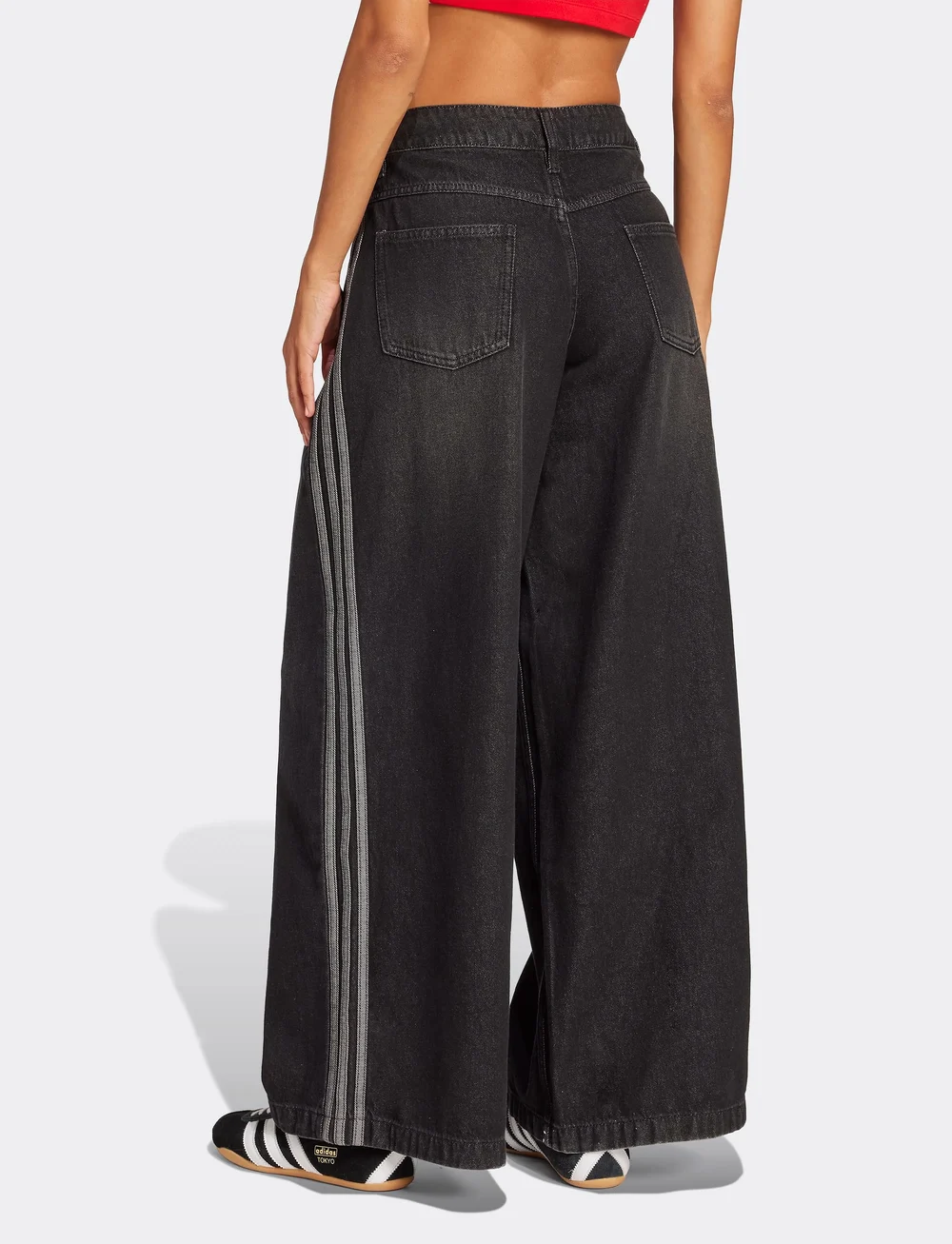 adidas Originals - DENIM WIDE PANT - vabaajapüksid - black - 4