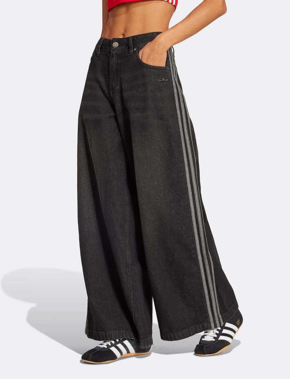 adidas Originals - DENIM WIDE PANT - vabaajapüksid - black - 5