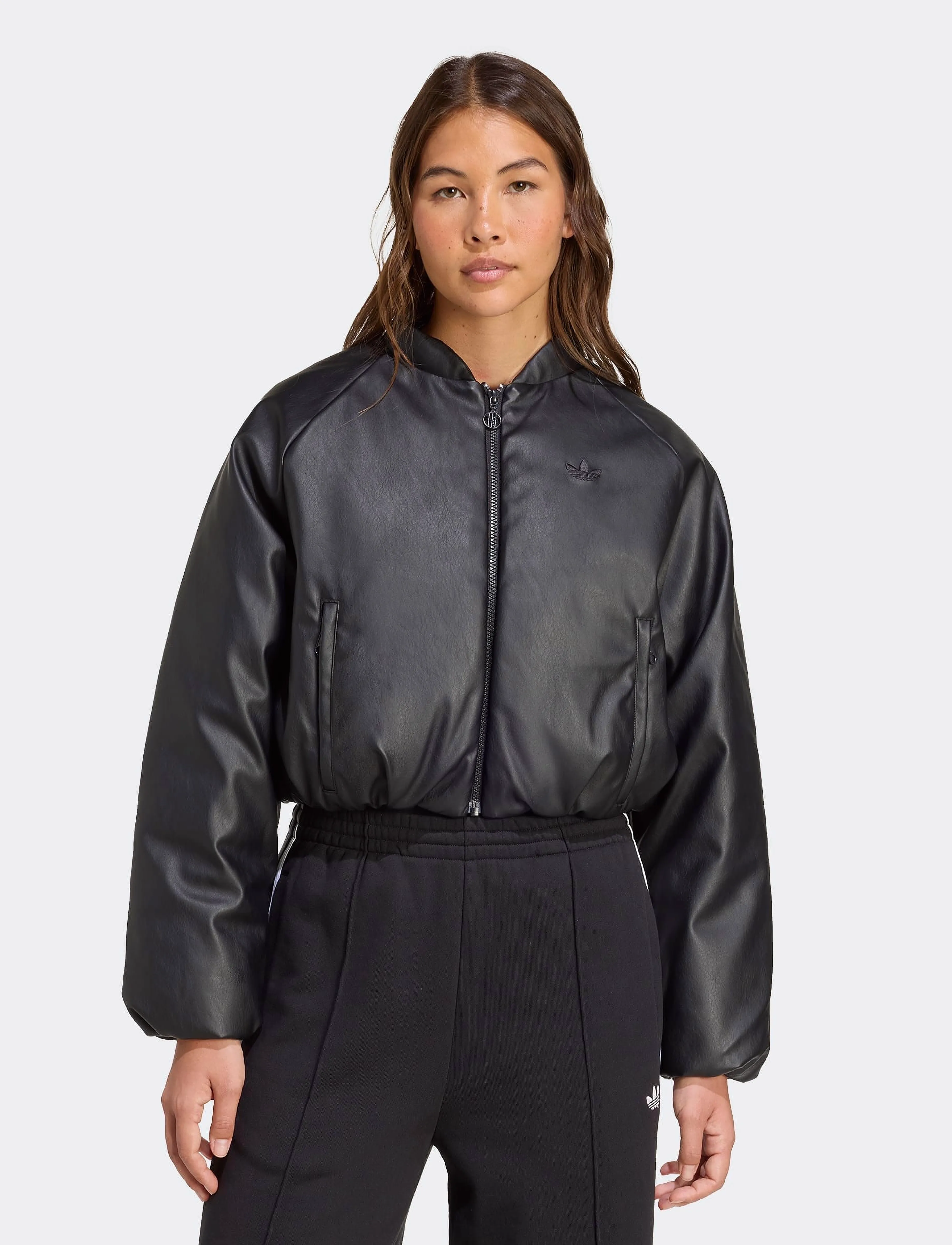 adidas Originals Pleather Bomber, L, Black, Sport Jackets > Sport Outdoor Jackets, Dame