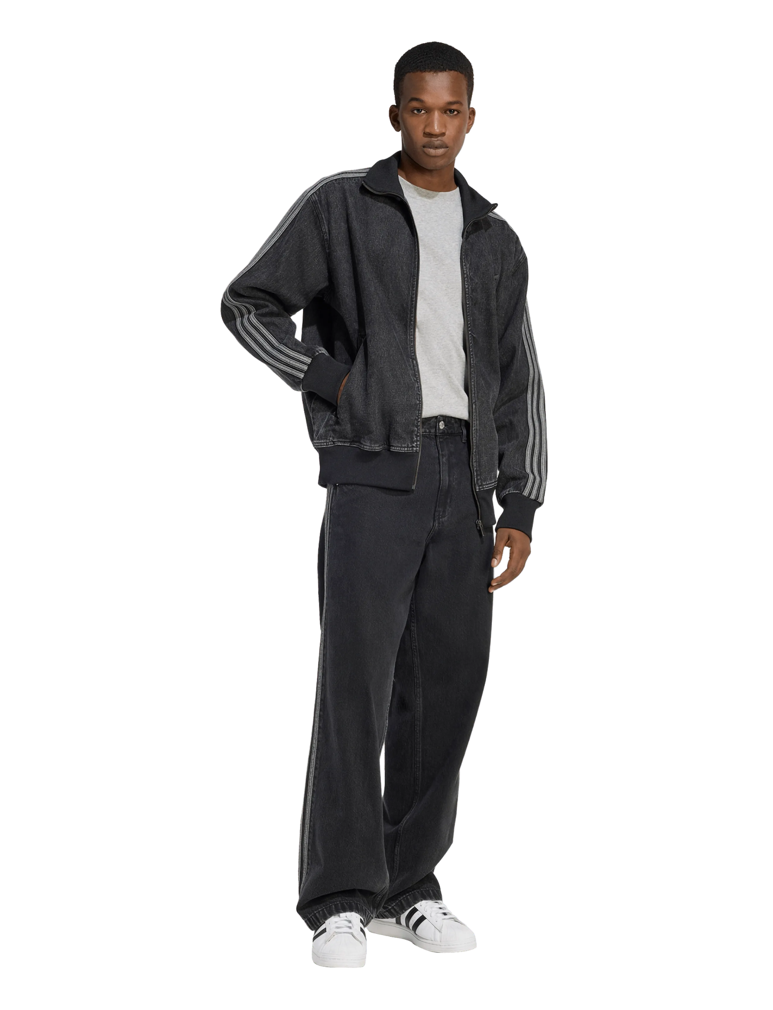 adidas Originals Denim Firebird Tt, XXL, Sport Jackets, Schwarz - Training Männerswear