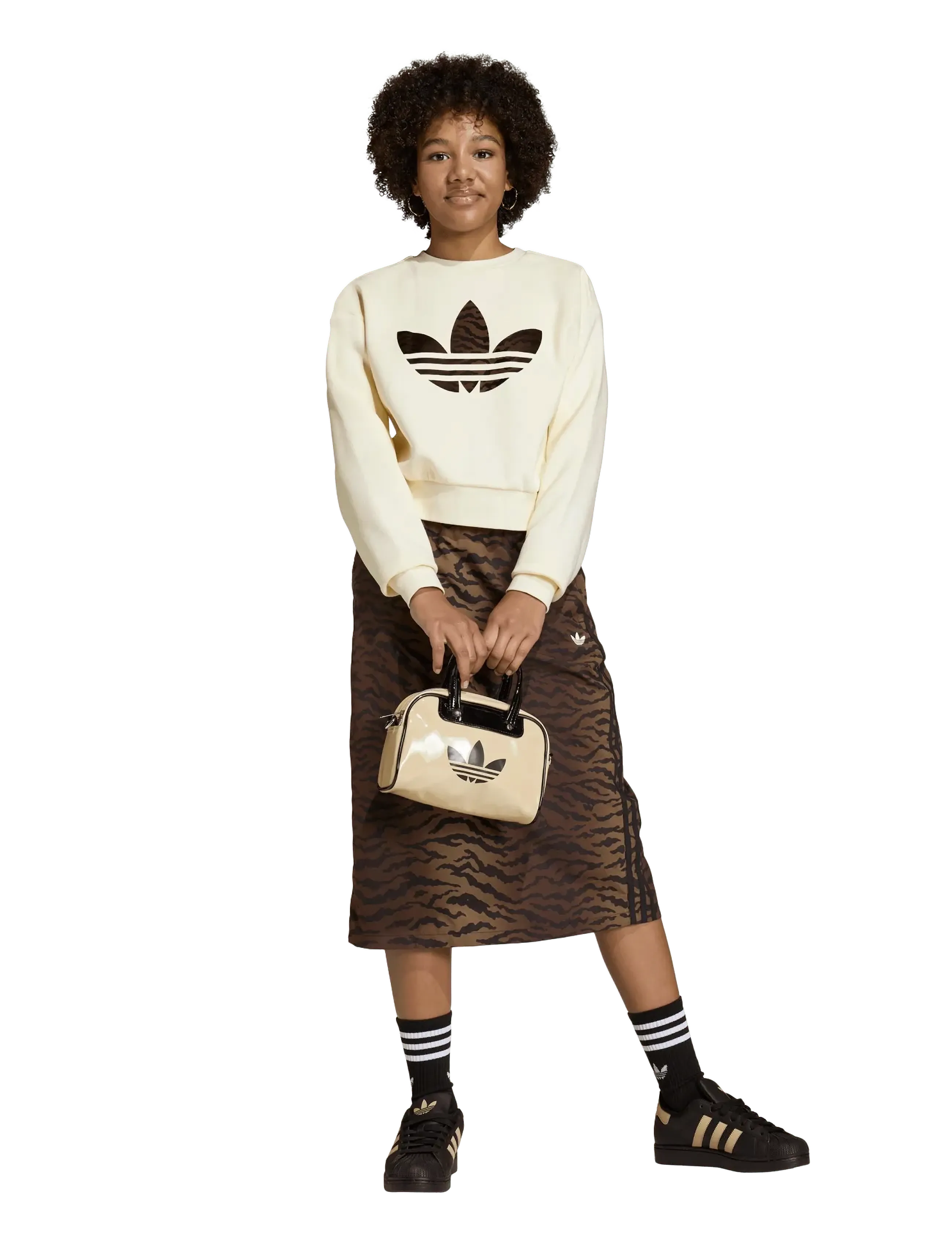 adidas Originals Boxy Crew, Børn, Kort Crewneck Sweatshirt, Cream, Str: 128