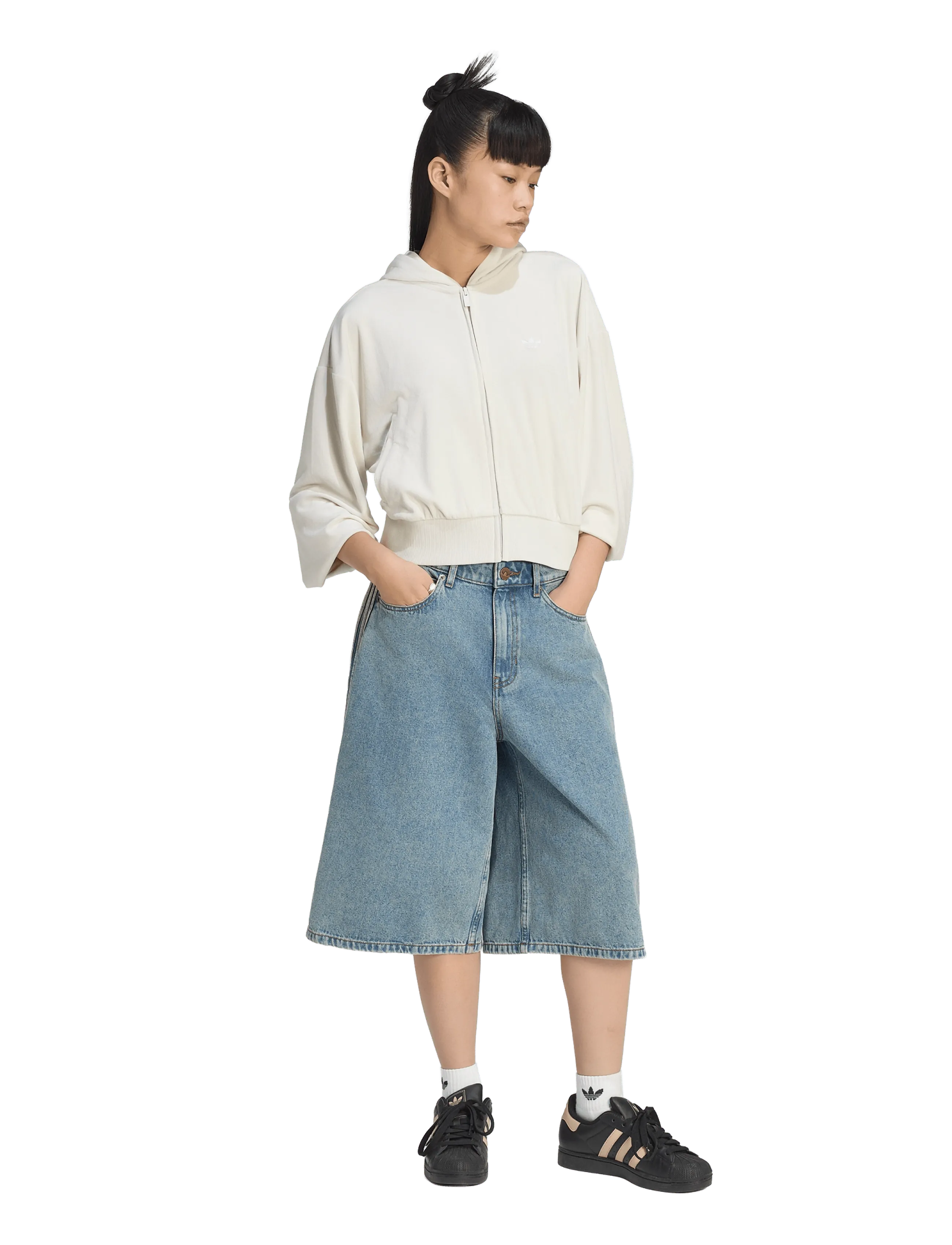 adidas Originals Jorts D, Kvinder, Tre-Stribede Jorts, Blå, Str: 34