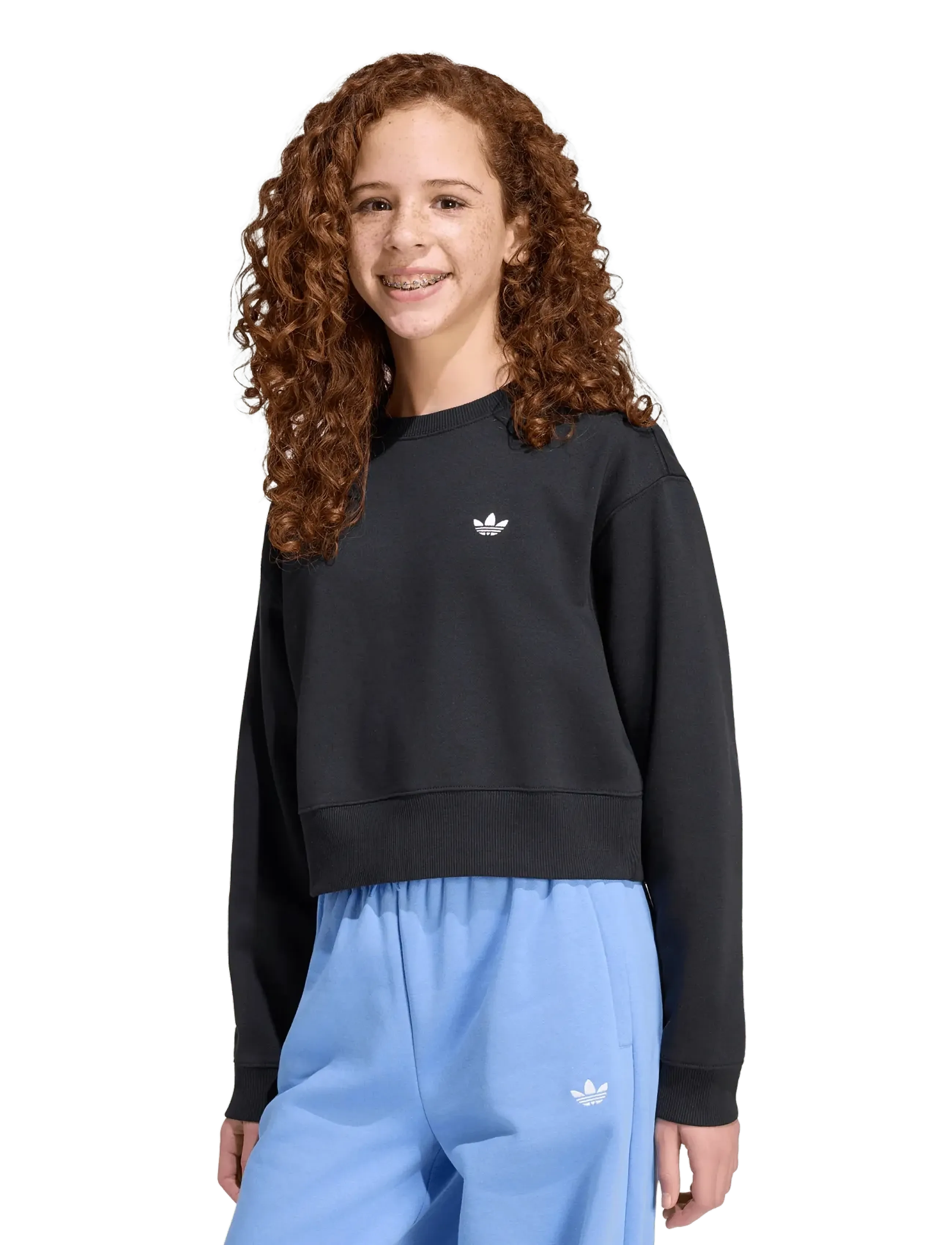 adidas Originals Boxy Crew, Børn, Kort Crewneck Sweatshirt, Sort, Str: 152