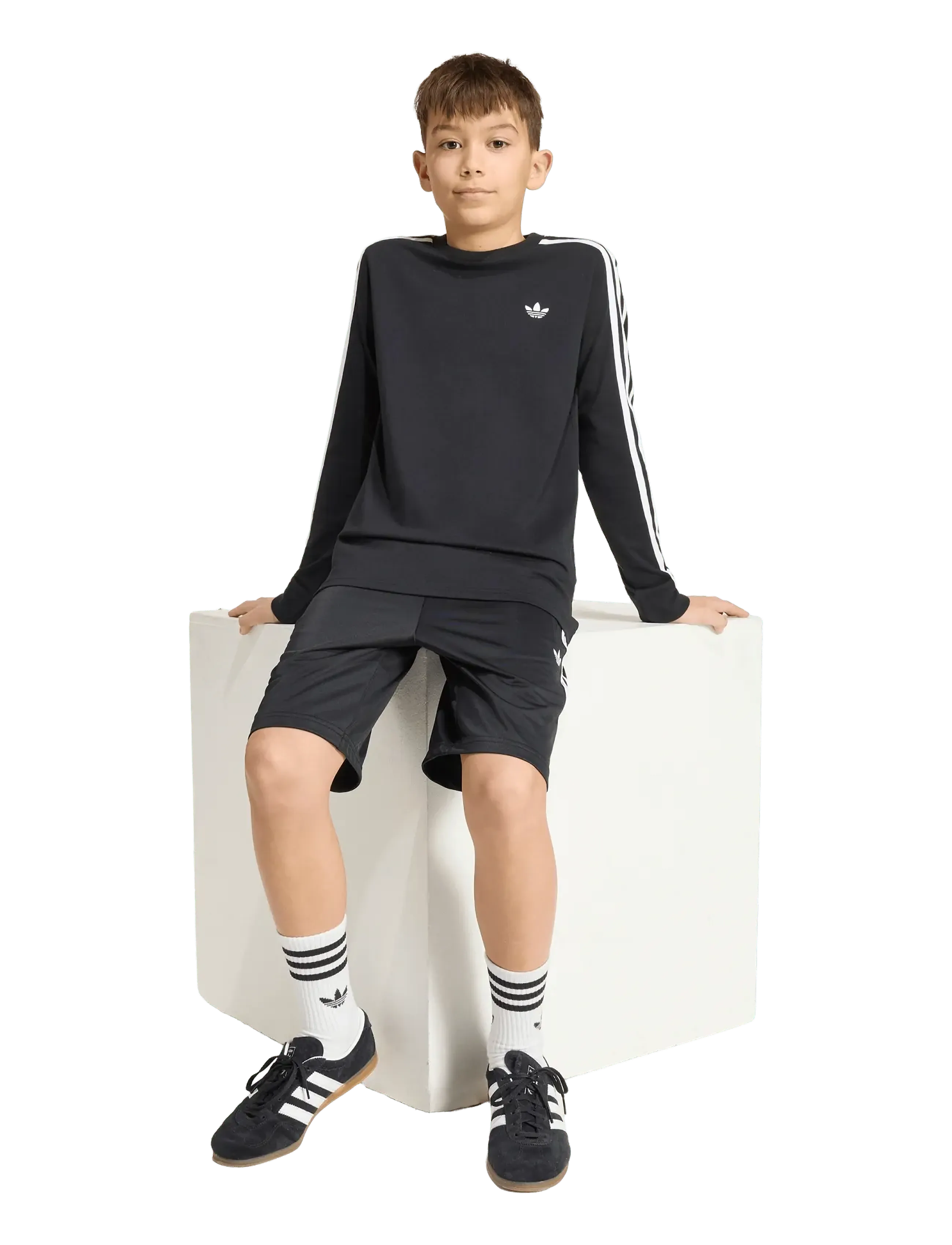adidas Originals 3 Stripe Ls, 128, T-shirts, Schwarz - Long-sleeved Kinder