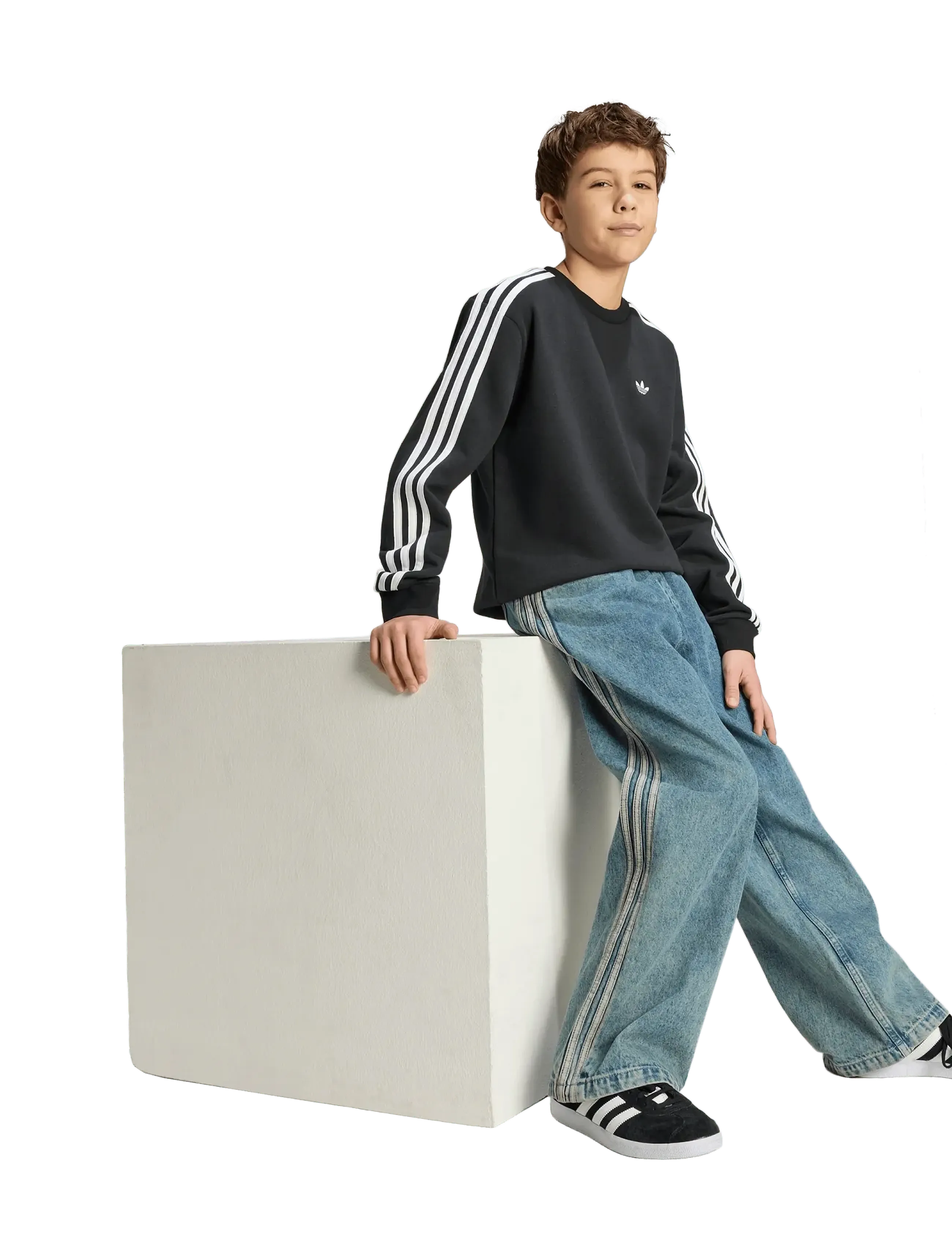 adidas Originals 3 Stripe Crew, 128, Black, Sweatshirts & Hættetrøjer > Sweatshirts, Børn