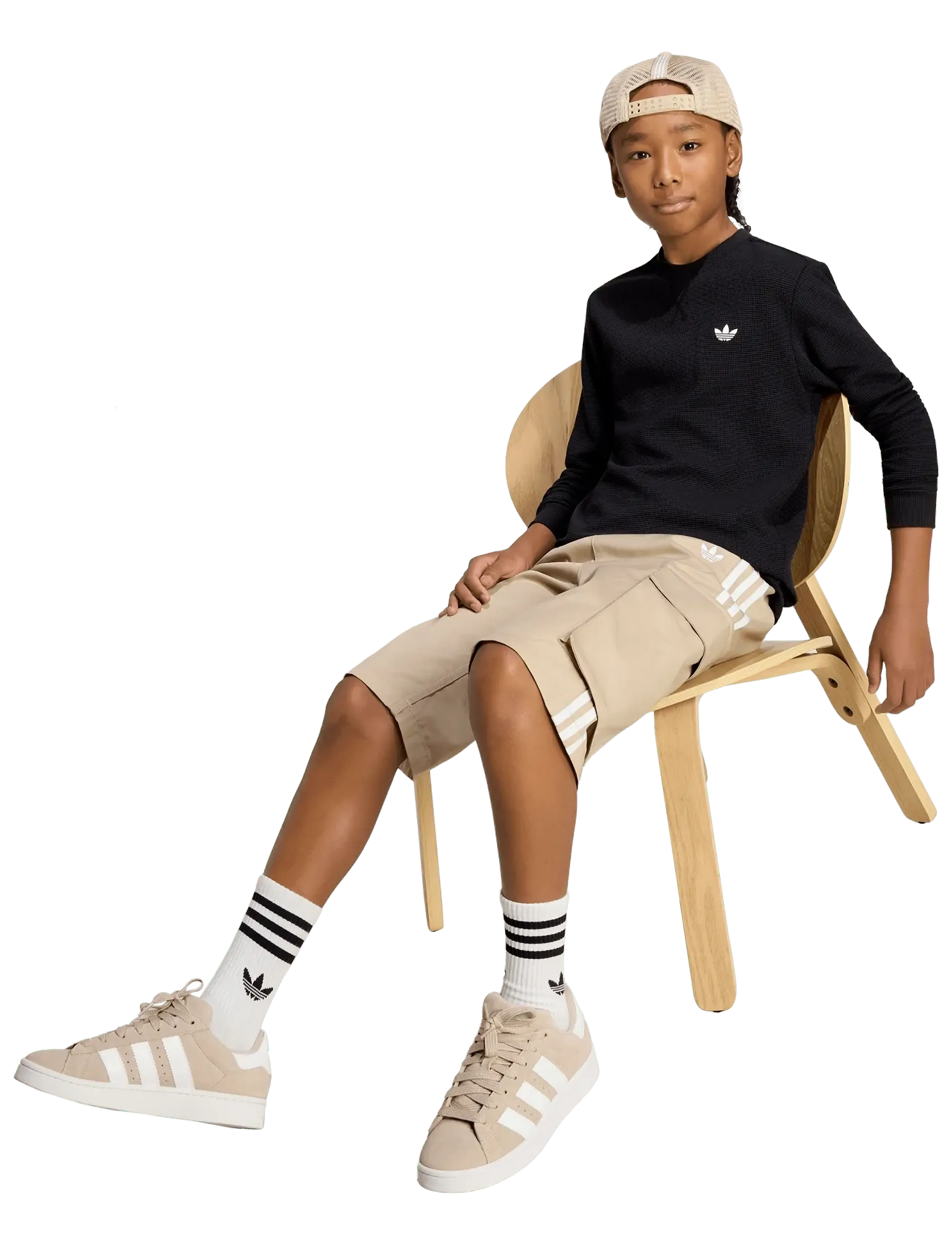 adidas Originals Waffle Ls, Børn, Vaffel Langærmet Trøje, Sort, Str: 176