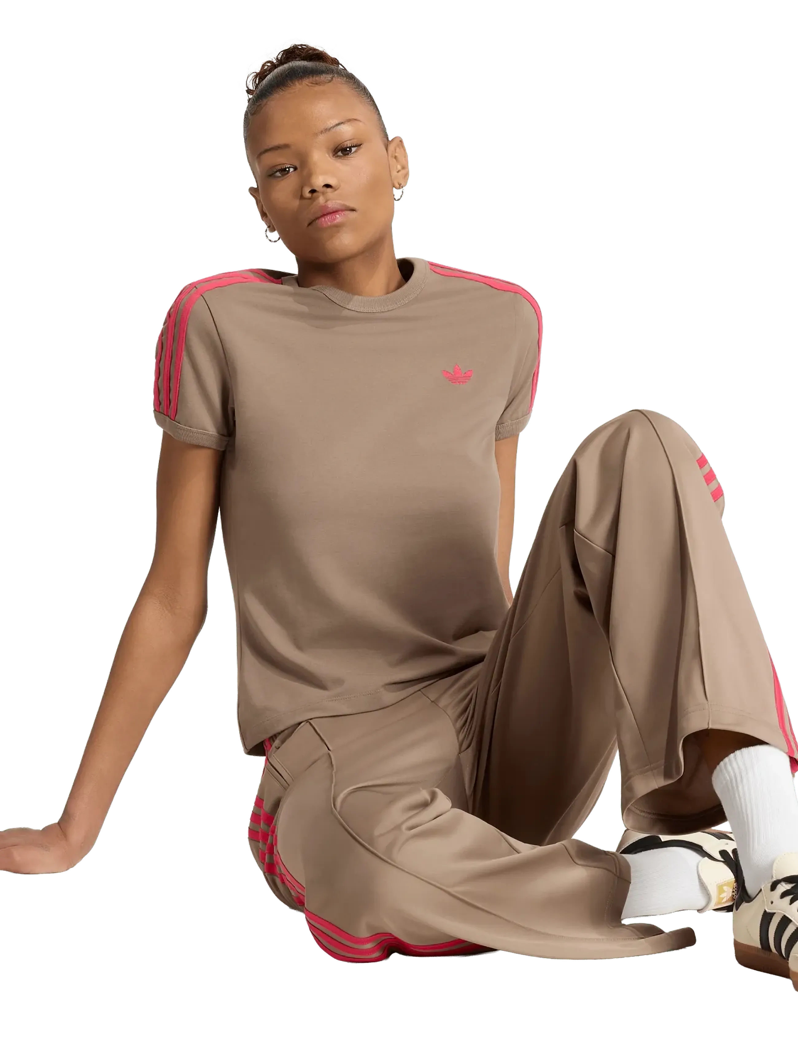 adidas Originals 3S TEE SLIM - T-shirts & Toppar - KHASIX/POWPNK / beige