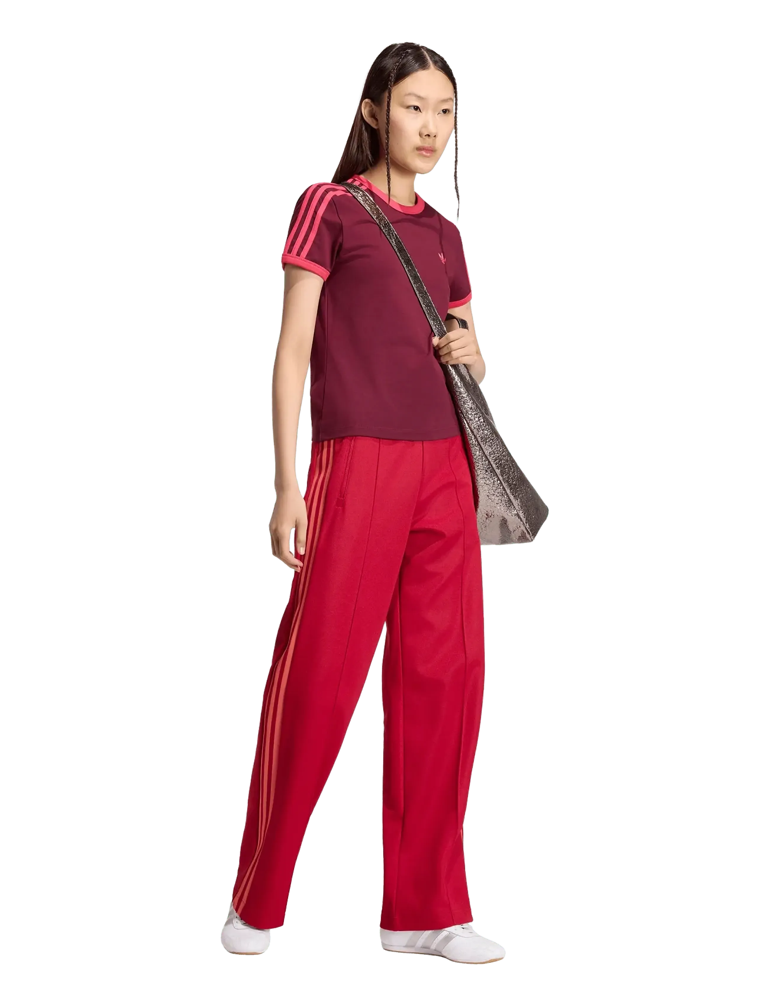 adidas Originals 3S TEE SLIM - T-skjorter - MAROON/POWPNK / burgundy