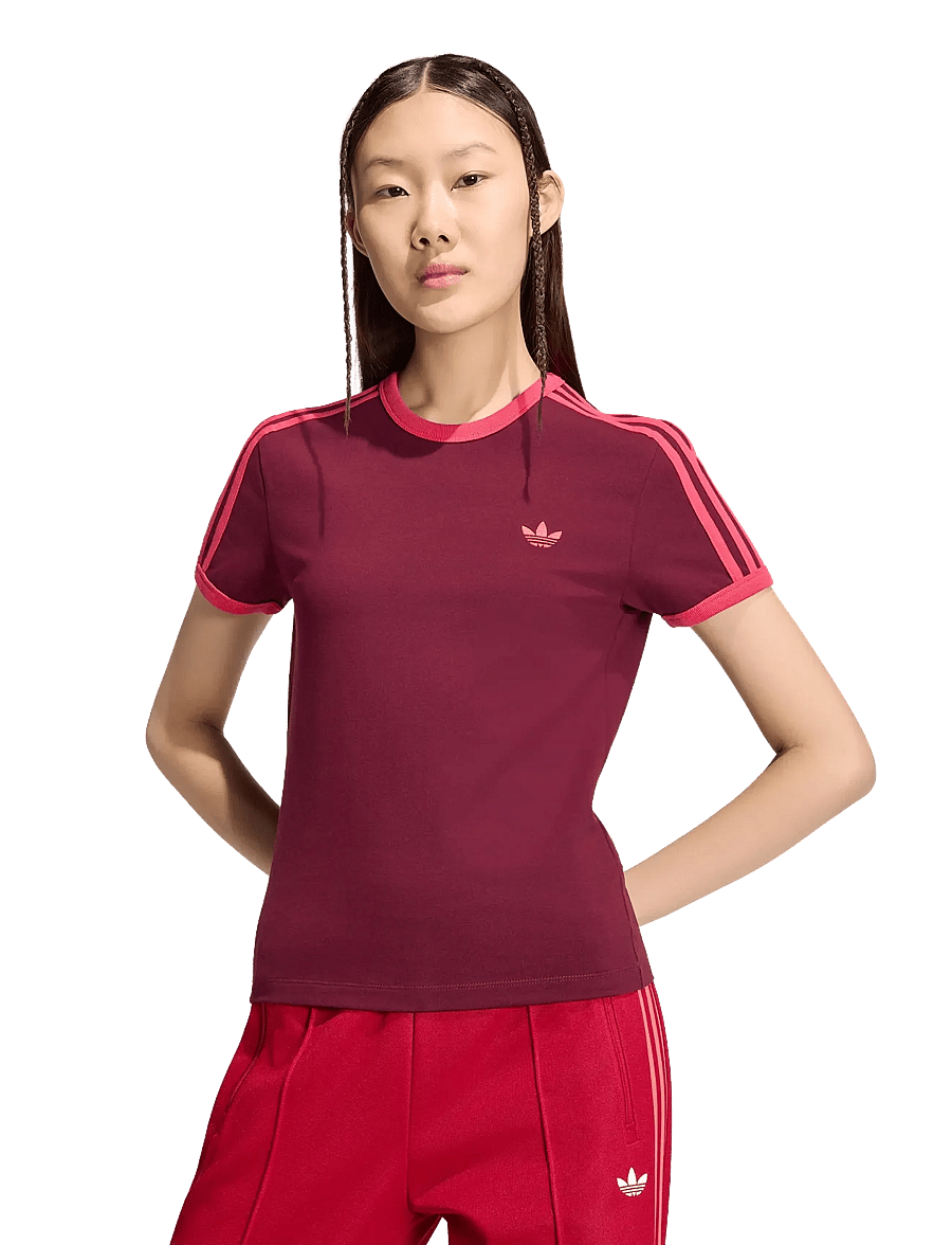 adidas Originals - 3S TEE SLIM - t-shirts - maroon/powpnk - 3