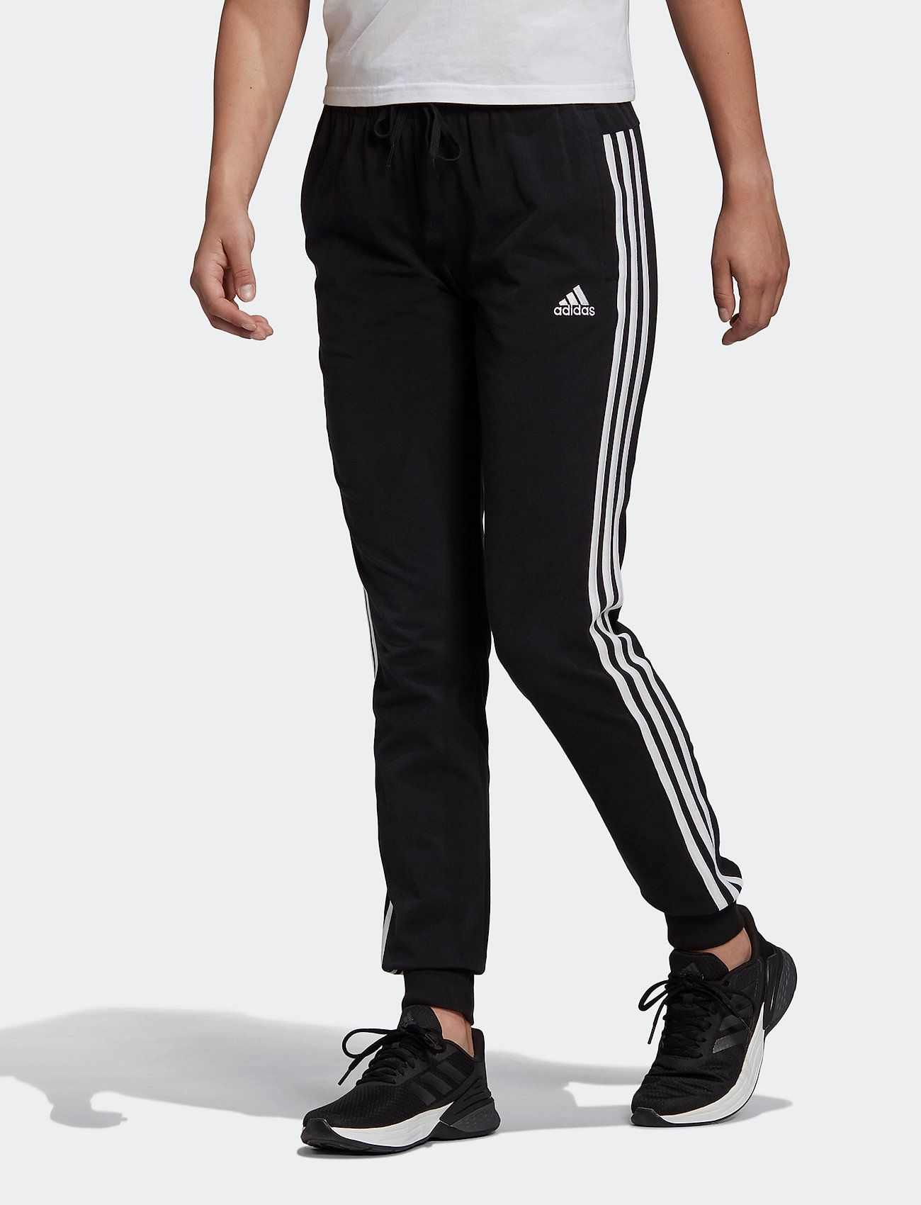 adidas Sportswear ESSENTIALS SINGLE JERSEY 3-STRIPES PANT - Joggingbukser - BLACK/WHITE / black