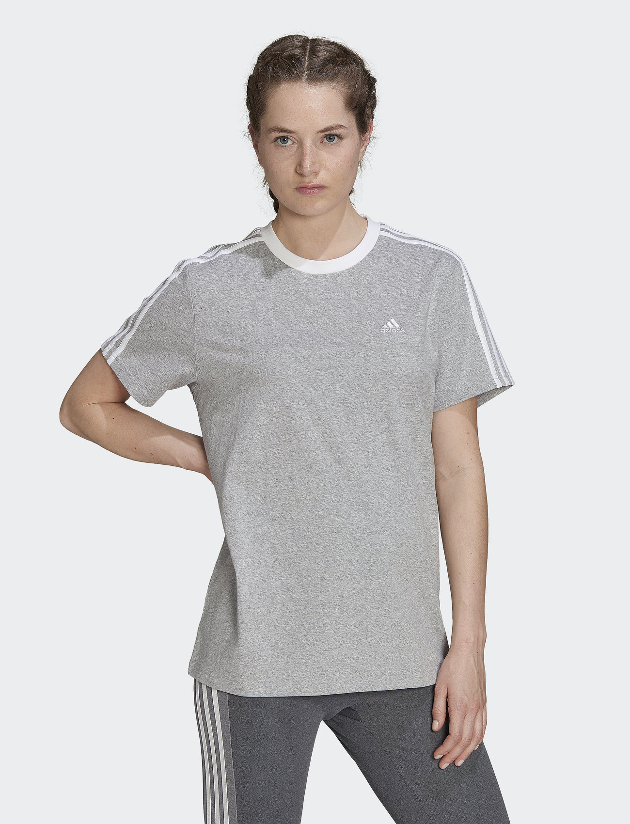 adidas Sportswear - ESSENTIALS 3-STRIPES T-SHIRT - t-shirts - mgreyh/white - 0