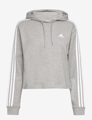 Essentials 3-Stripes French Terry Crop Hoodie - MGREYH/WHITE
