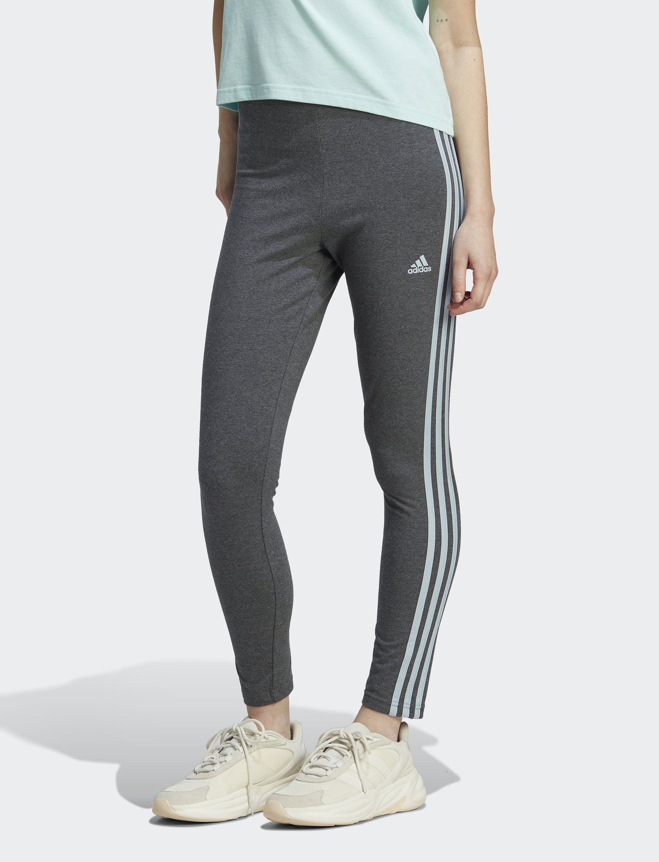 adidas Sportswear - Essentials 3-Stripes High-Waisted Single Jersey Leggings - sportlegging - dgreyh/wonblu - 0