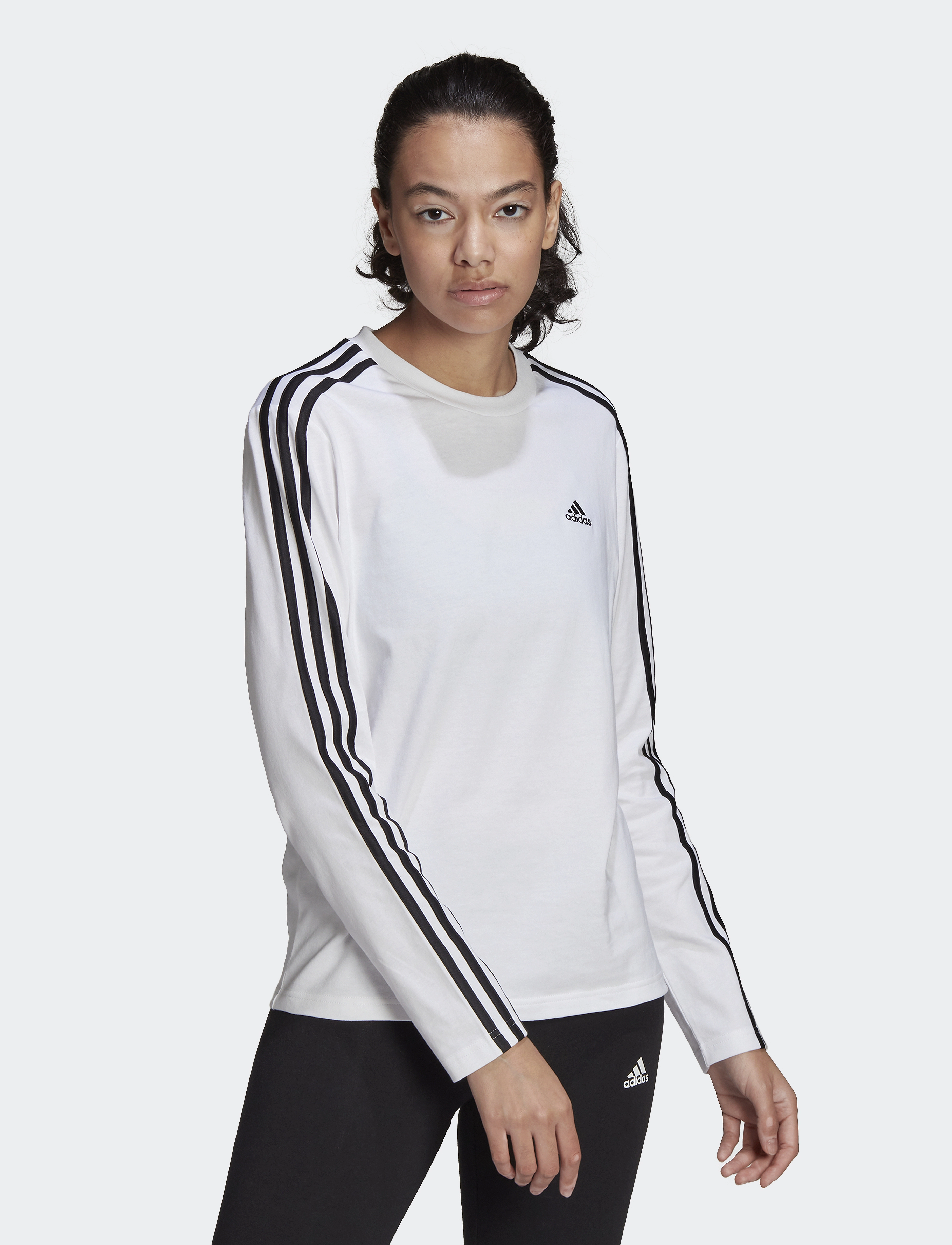 adidas Sportswear - Essentials 3-Stripes Long-Sleeve Top - white/black - 2