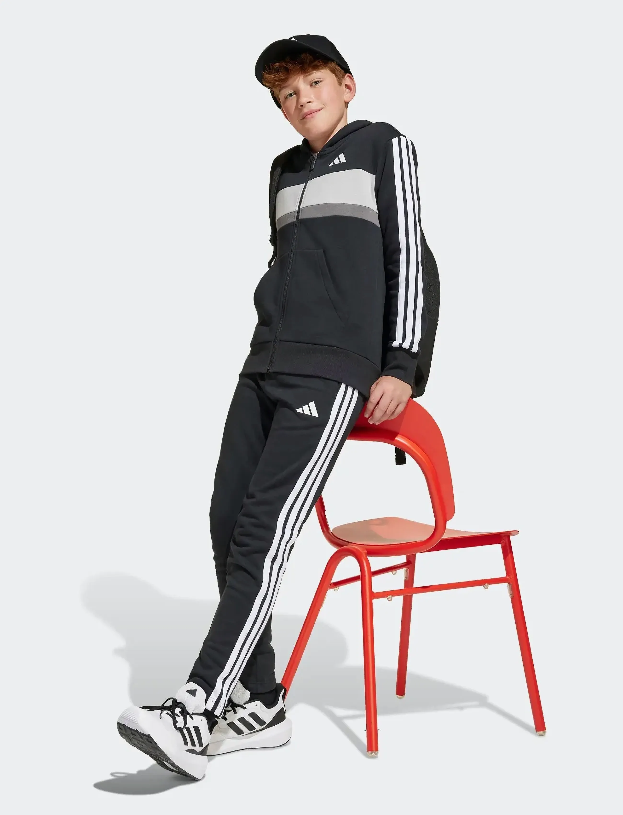 adidas Sportswear J 3S TIB FL TS - Treniņtērpi - BLACK/WHITE/GRETWO / black