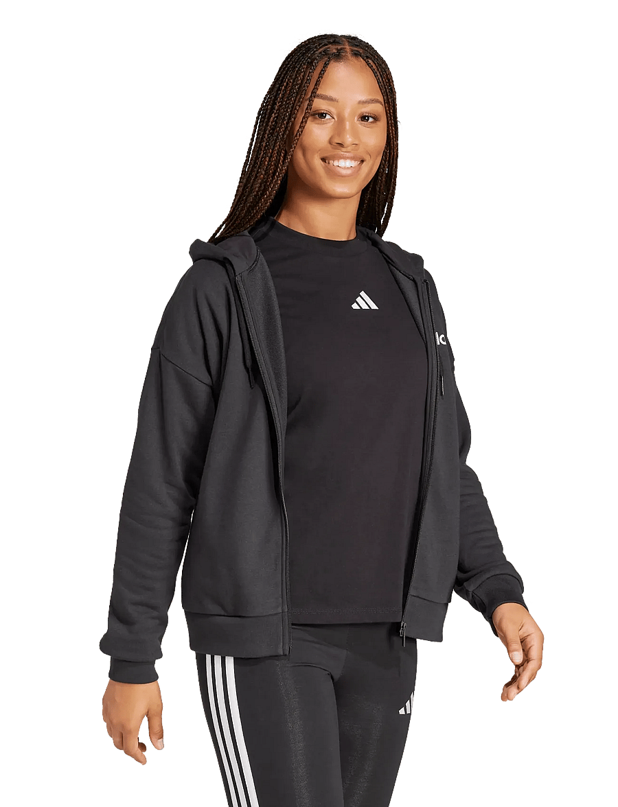 adidas Sportswear - W LIN FT FZ HD - sweatshirts - black/white - 0