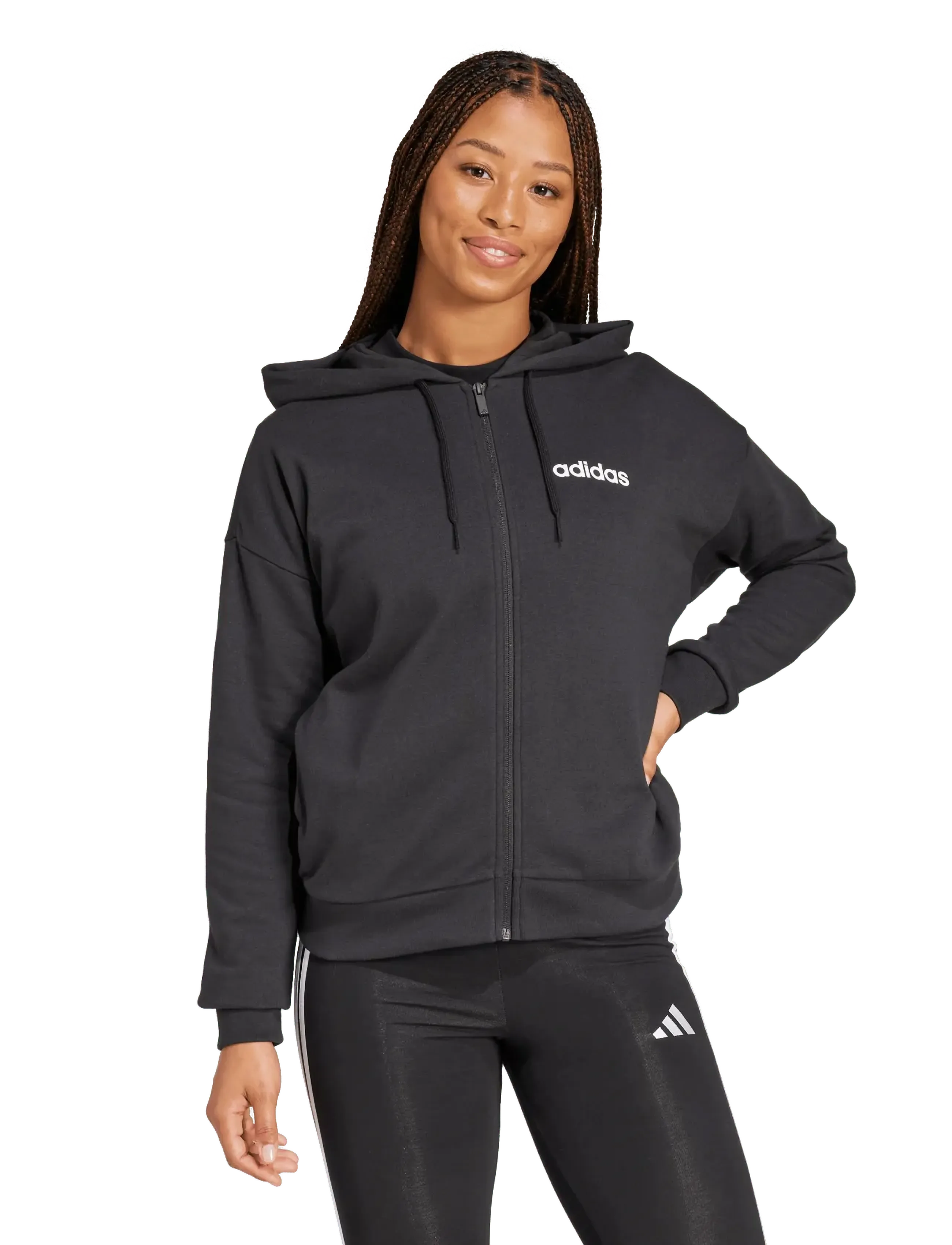 adidas Sportswear - W LIN FT FZ HD - oberteile - black/white - 4