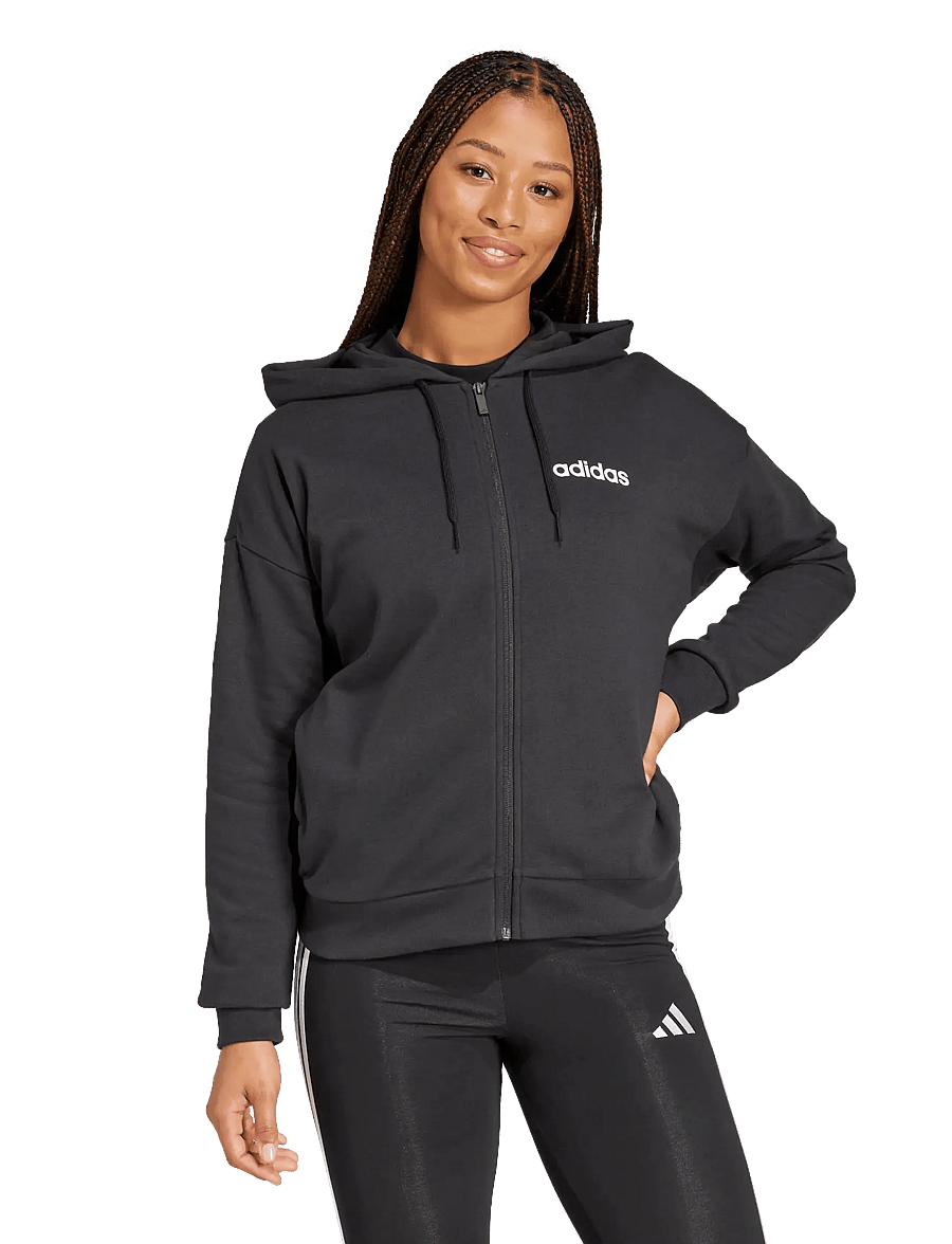 adidas Sportswear - W LIN FT FZ HD - sweatshirts - black/white - 4
