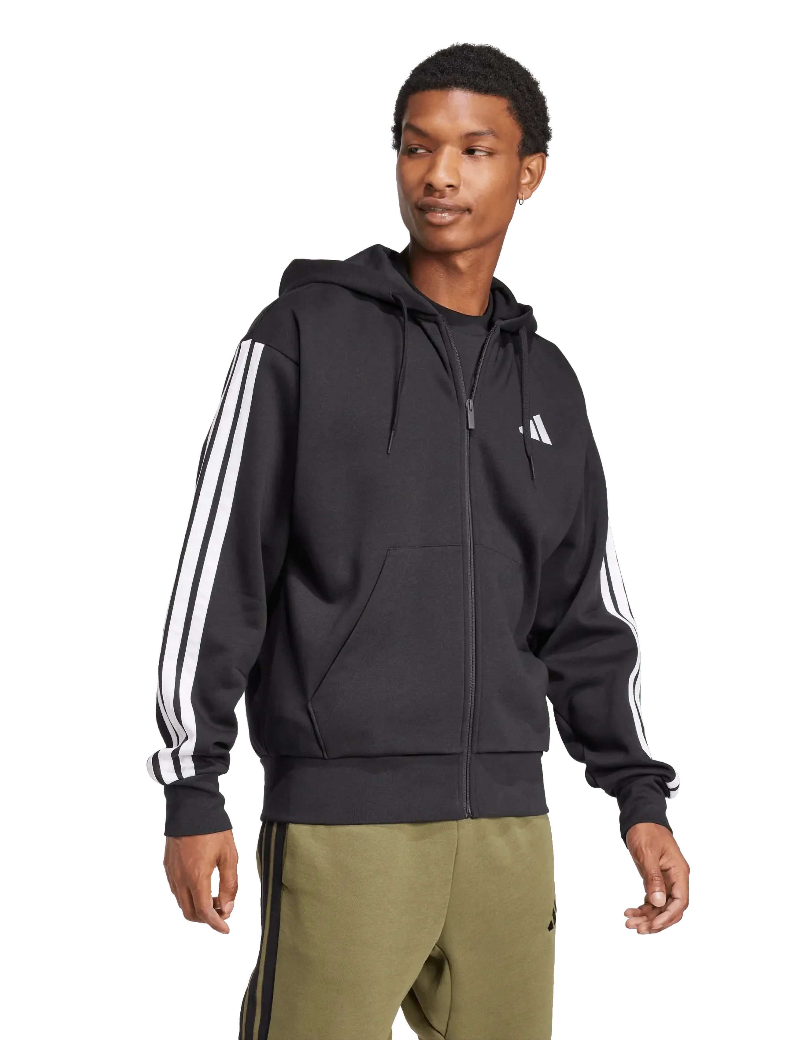 adidas Sportswear M 3S Fl Fz Hd, Mænd, Hættetrøje Med Fuld Lynlås Og 3 Striber, Sort, Str: S