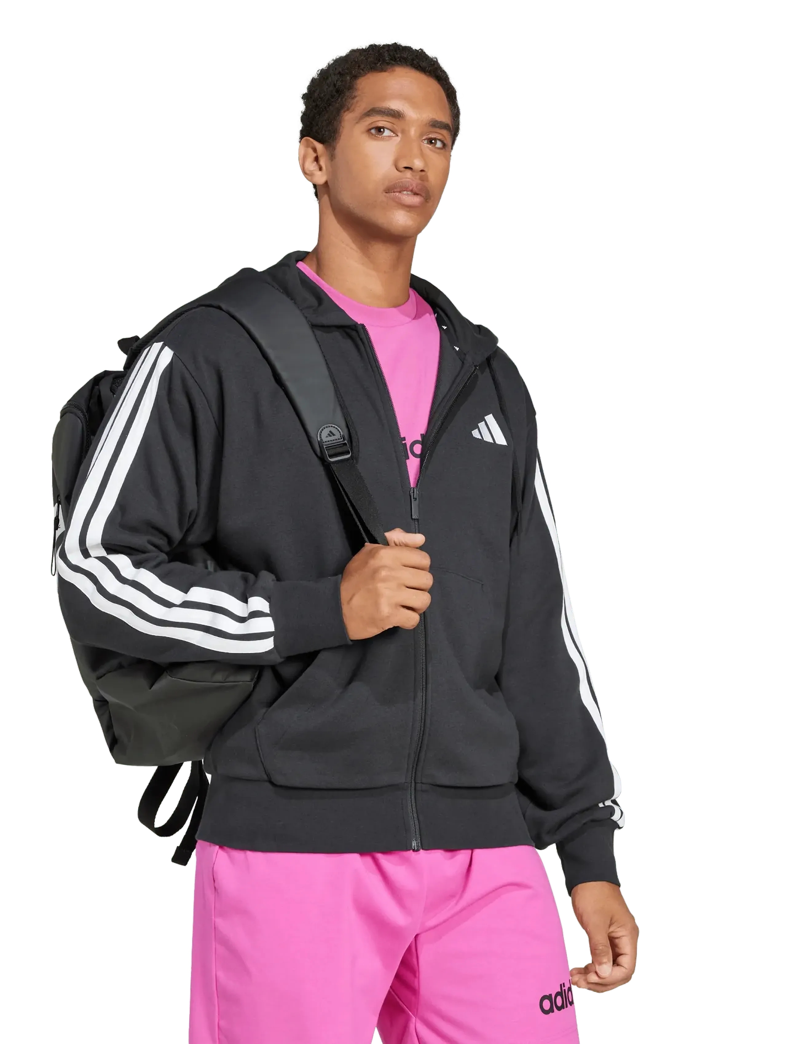 adidas Sportswear M 3S FT FZ HD - Kapuzenpullover - BLACK/WHITE / black