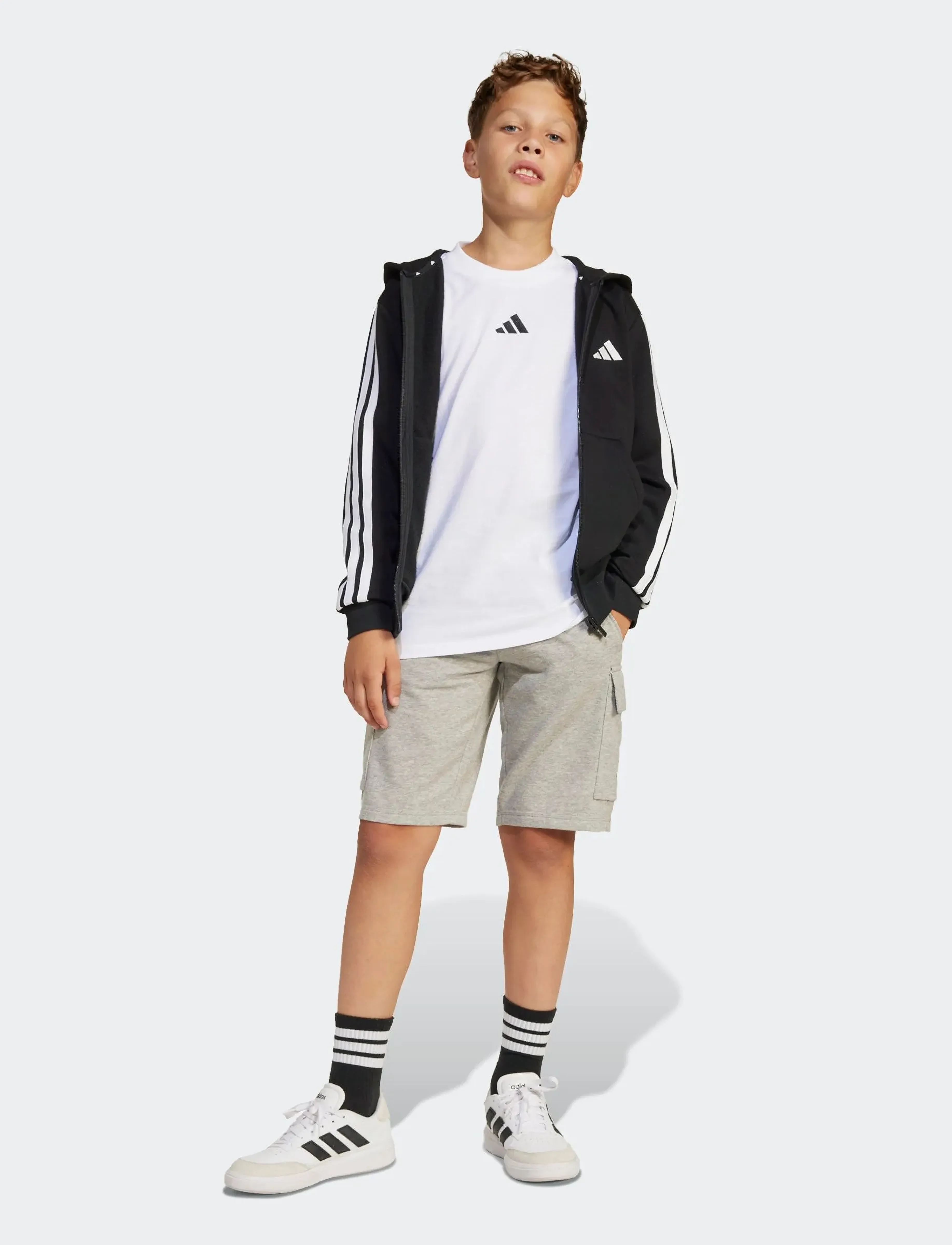 adidas Sportswear J 3S Fl Fz Hd, Børn, Lynlås Hættetrøje, Sort, Str: 164